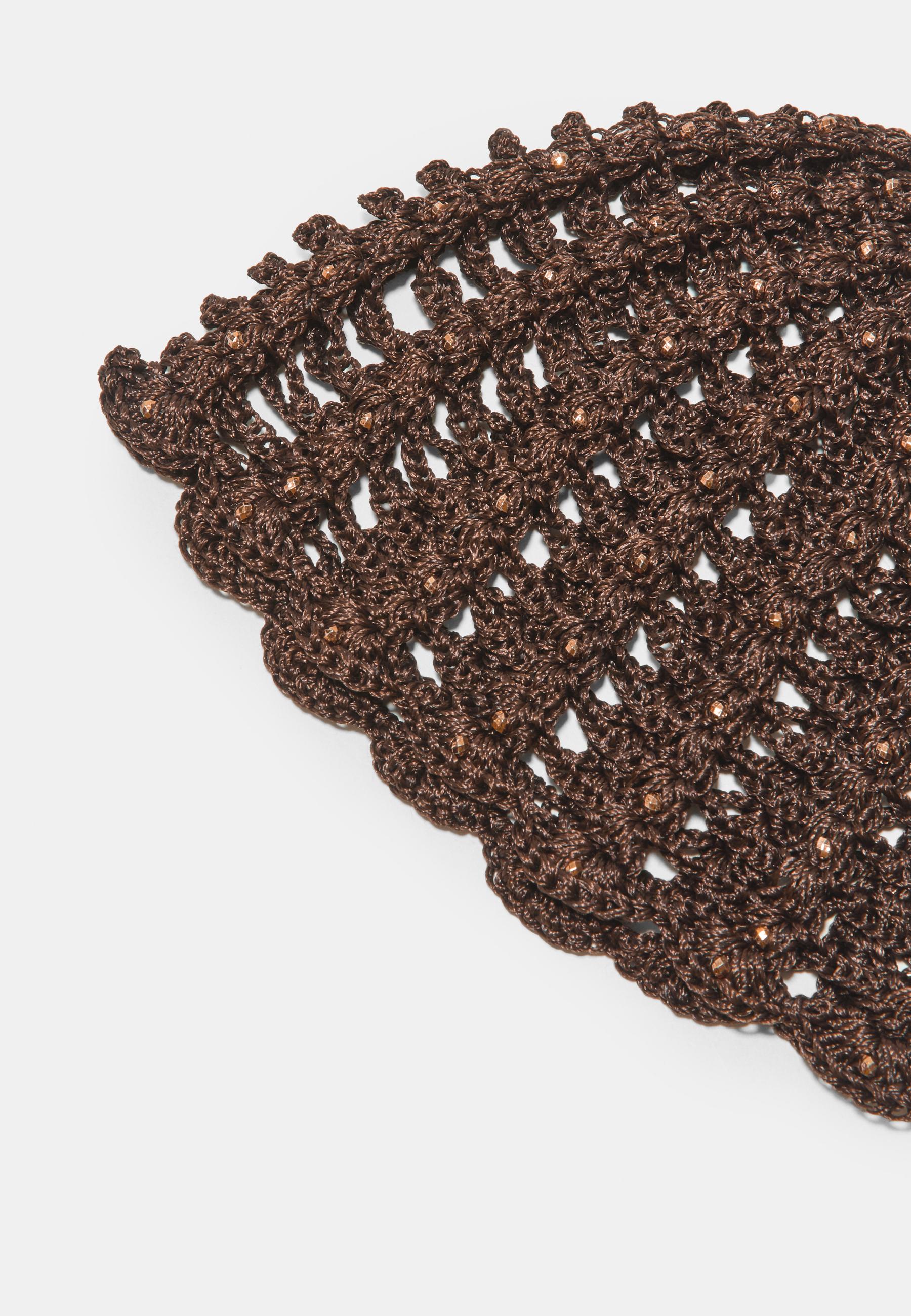 Crochet cap with rhinestones — Brown
