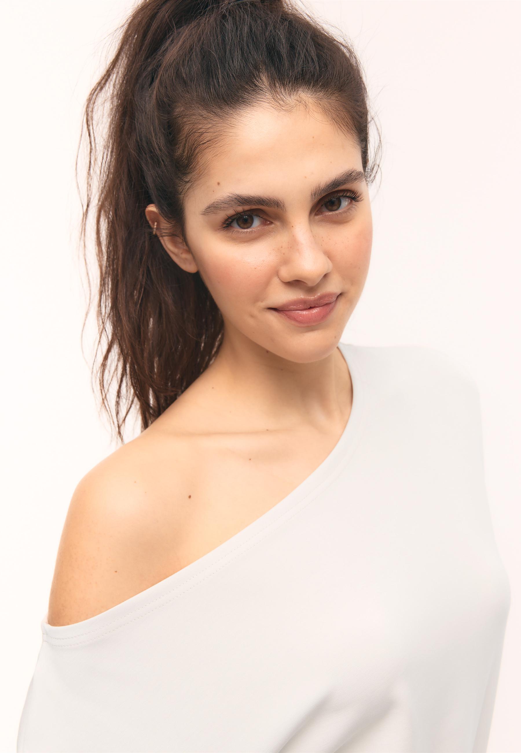Soft-touch off-the-shoulder sweatshirt — Stone