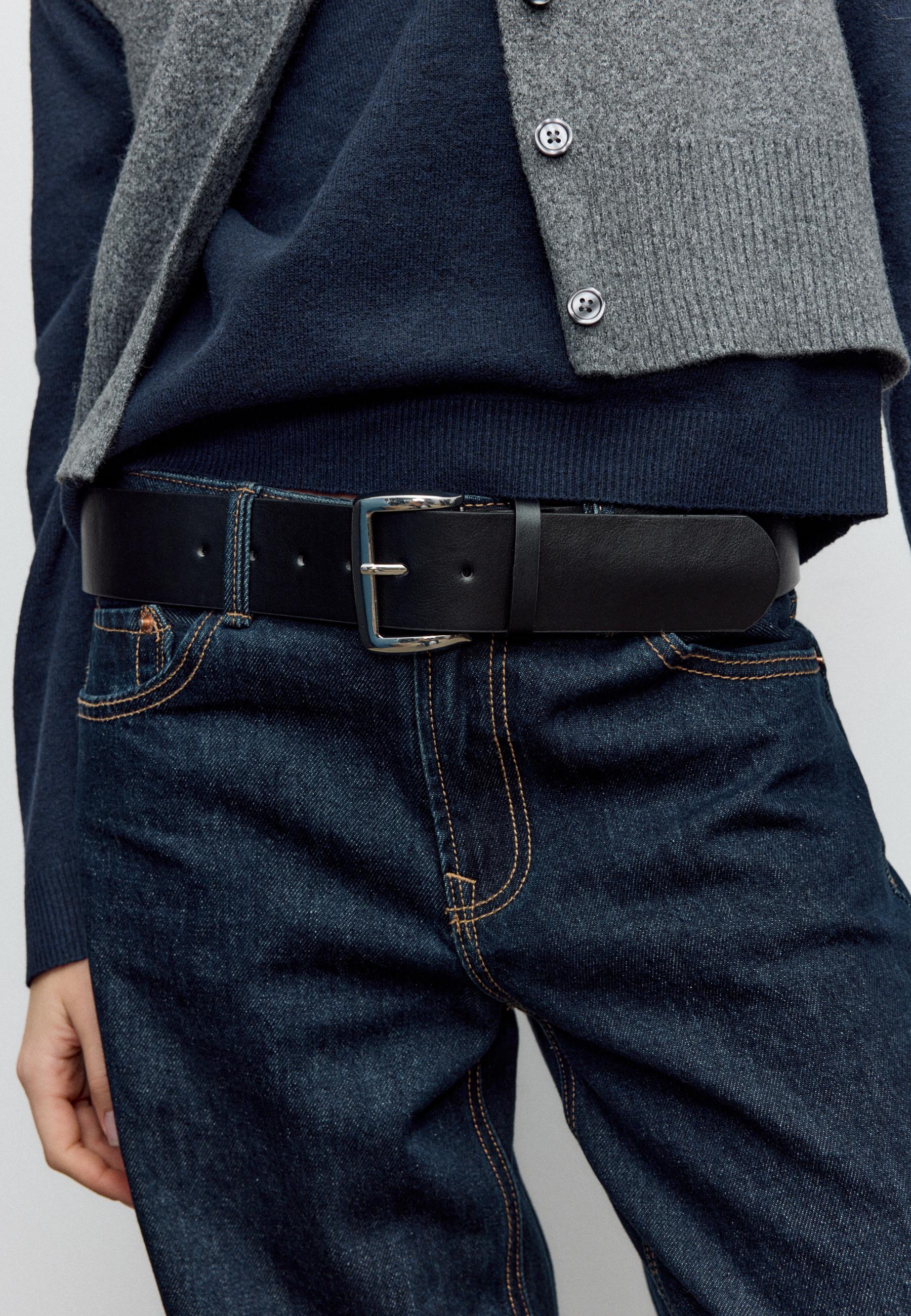 Semi-wide faux suede belt — Black