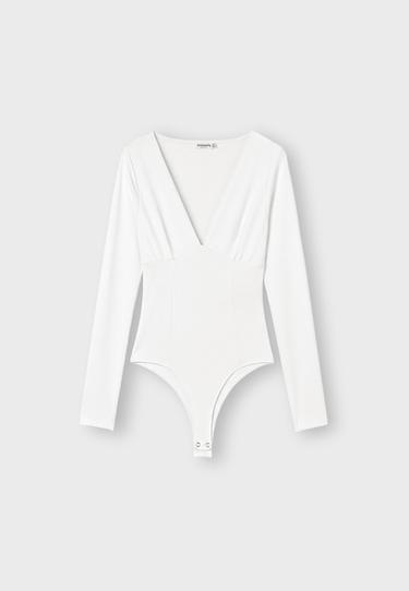 V-neck bodysuit with underbust detail — Vanilla 7