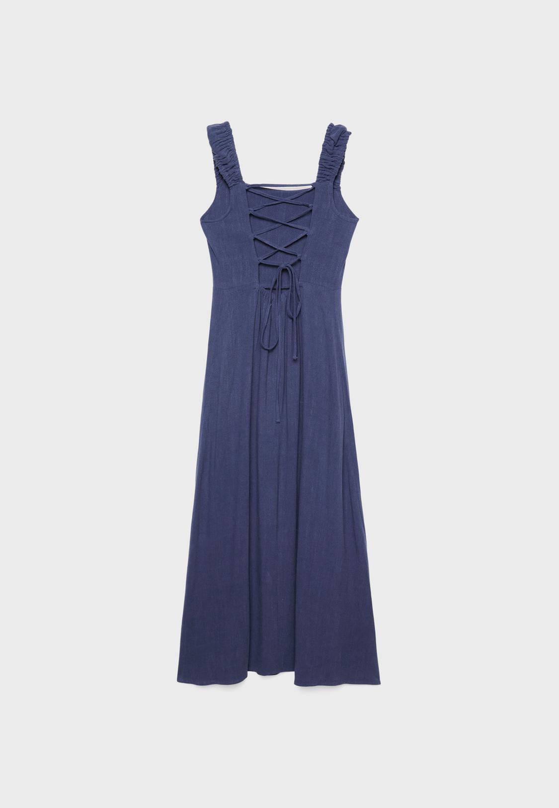 Linen-look cross-back midi dress - Women's fashion | Stradivarius United  States