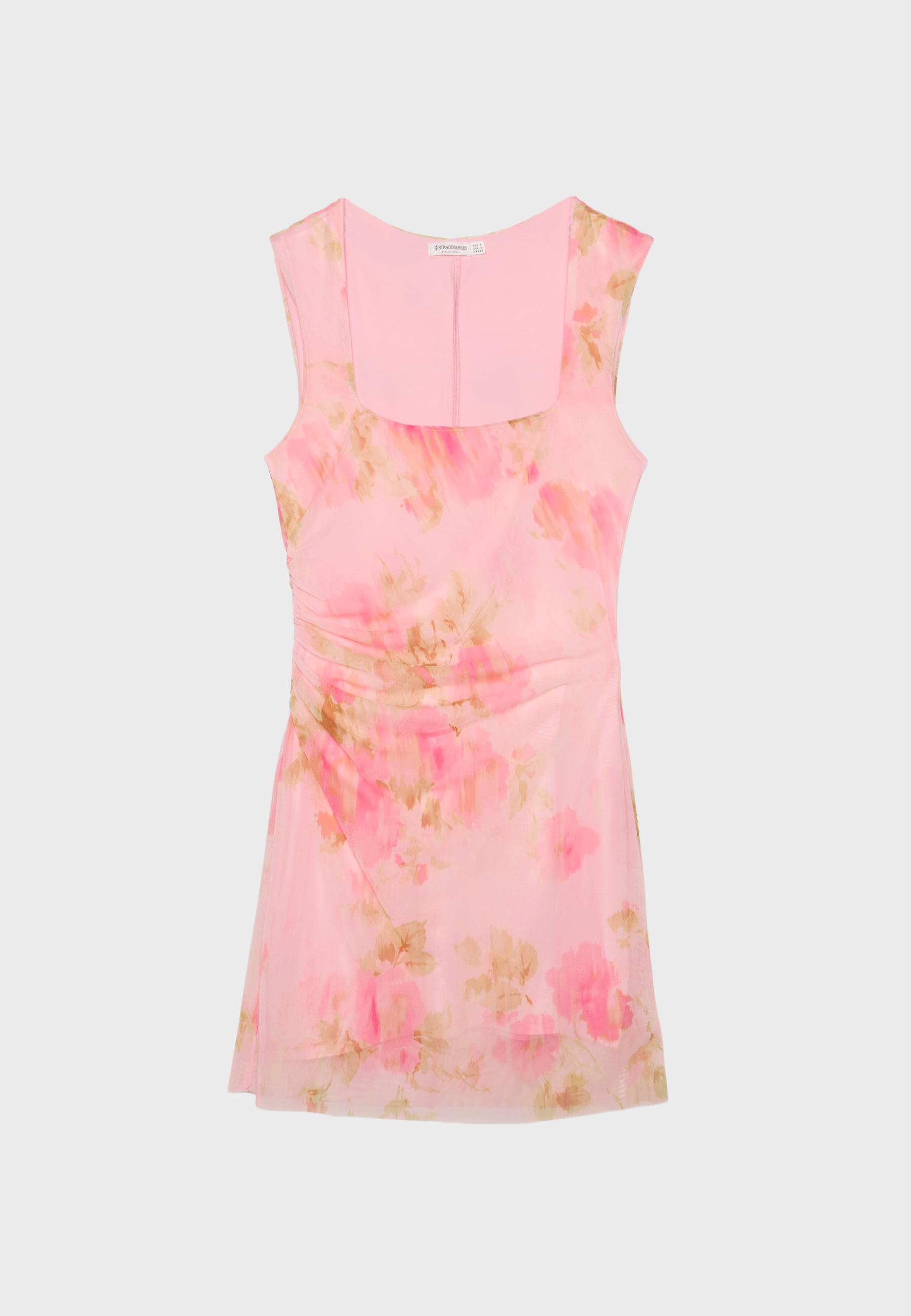 Fitted floral print dress — Pastel pink