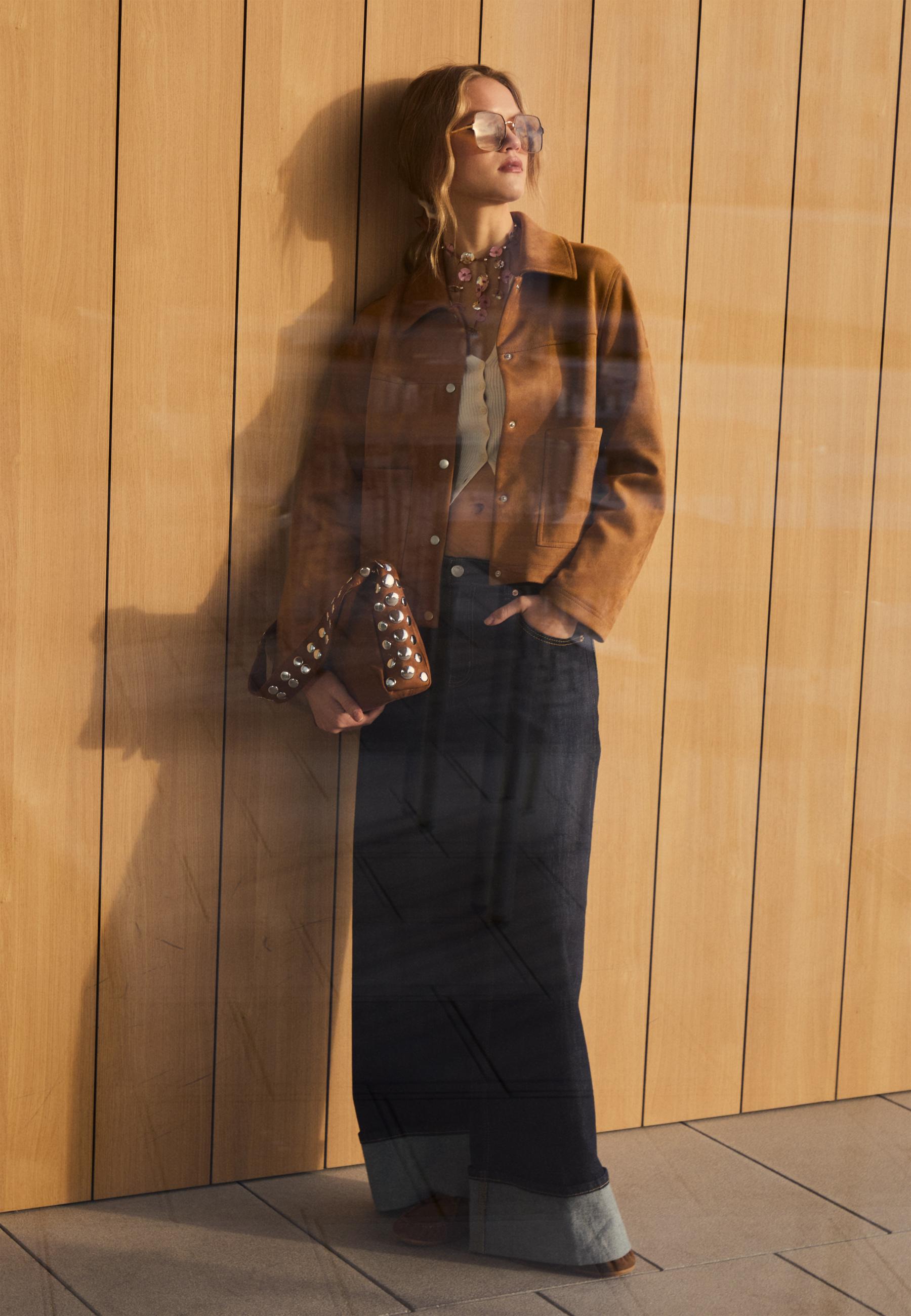 Faux suede jacket — Pale camel