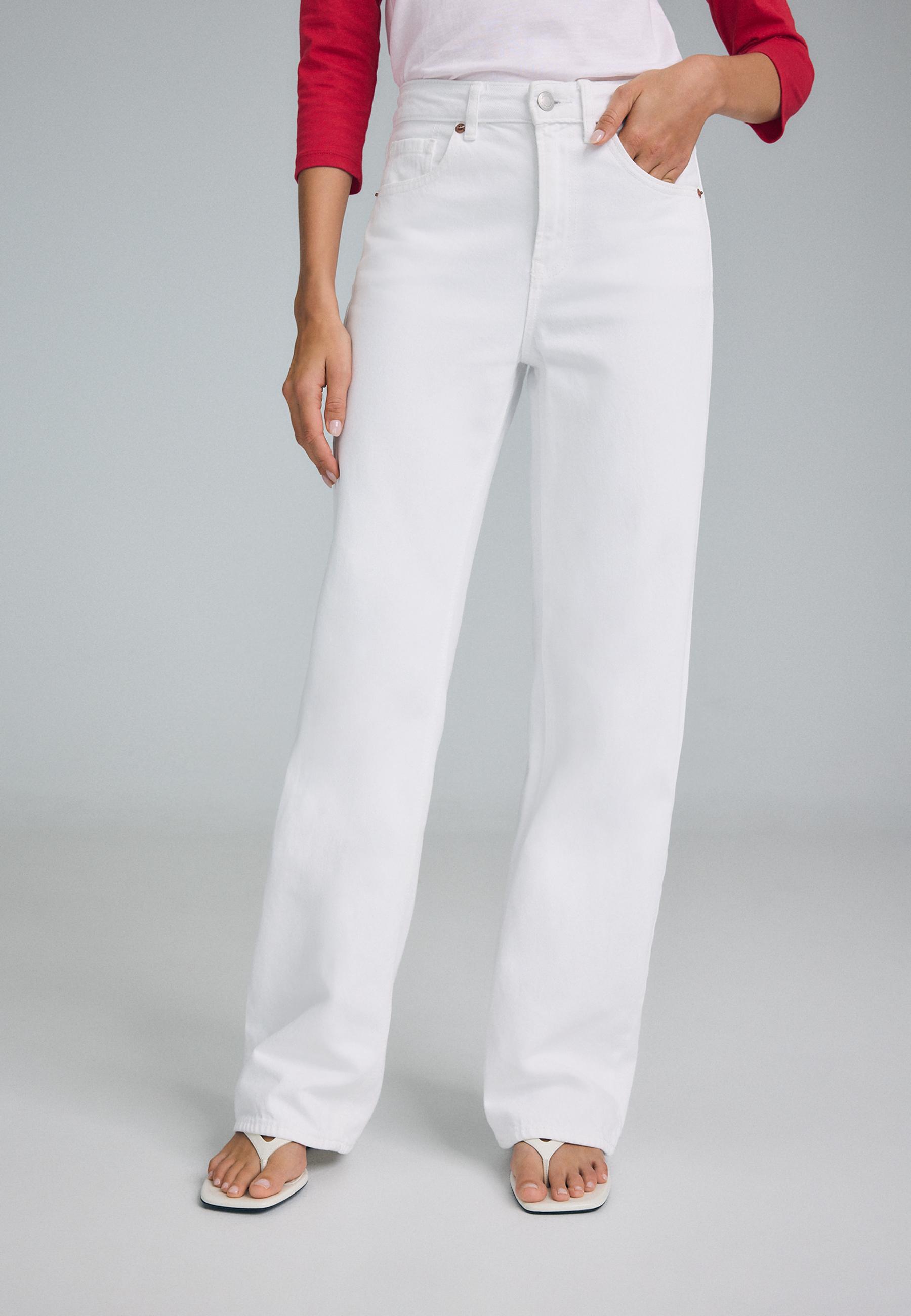 Stradivarius D92 Τζιν Παντελόνι Straight Wide Λευκό 40
