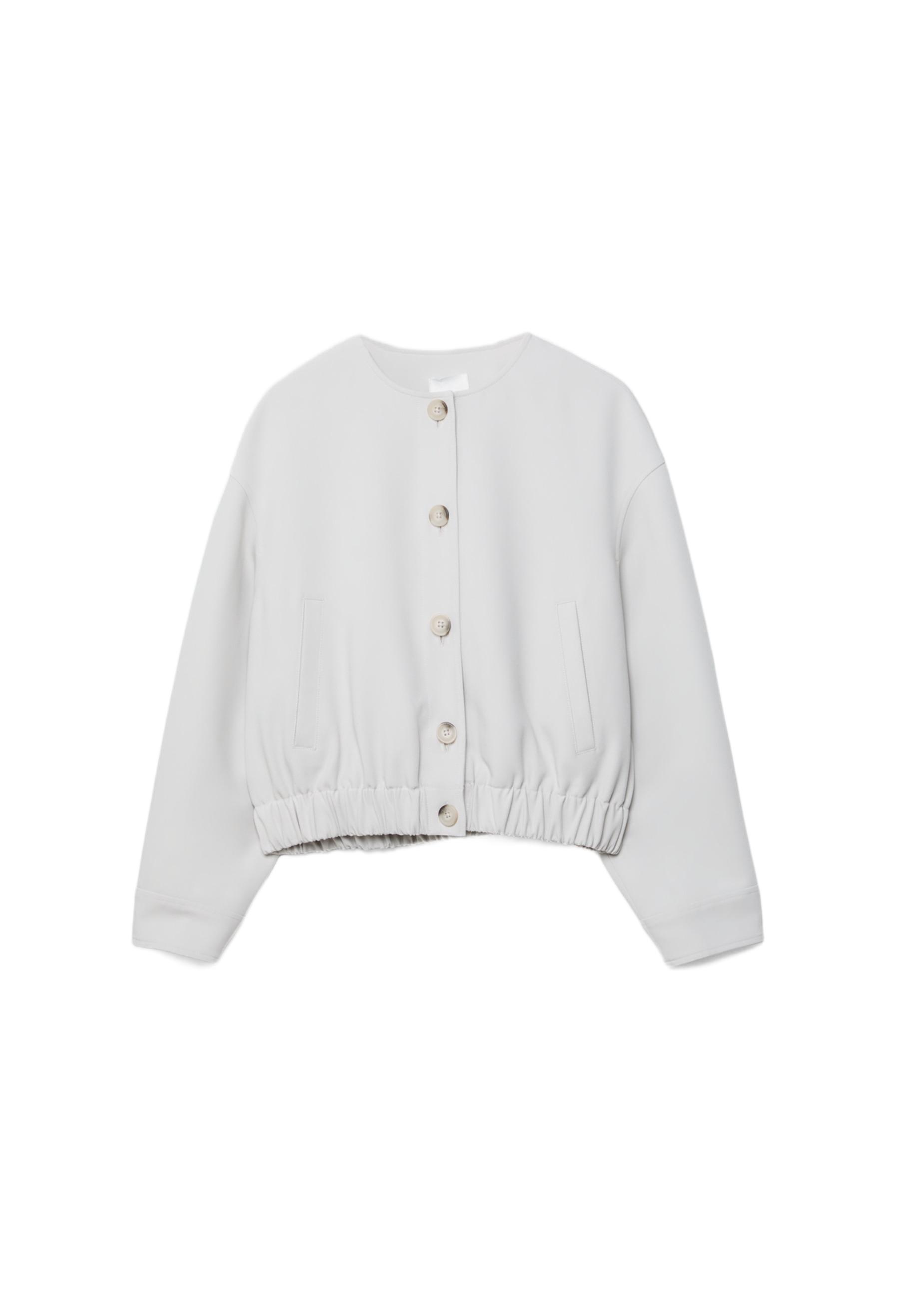 Puff sleeve round neck jacket — Ecru