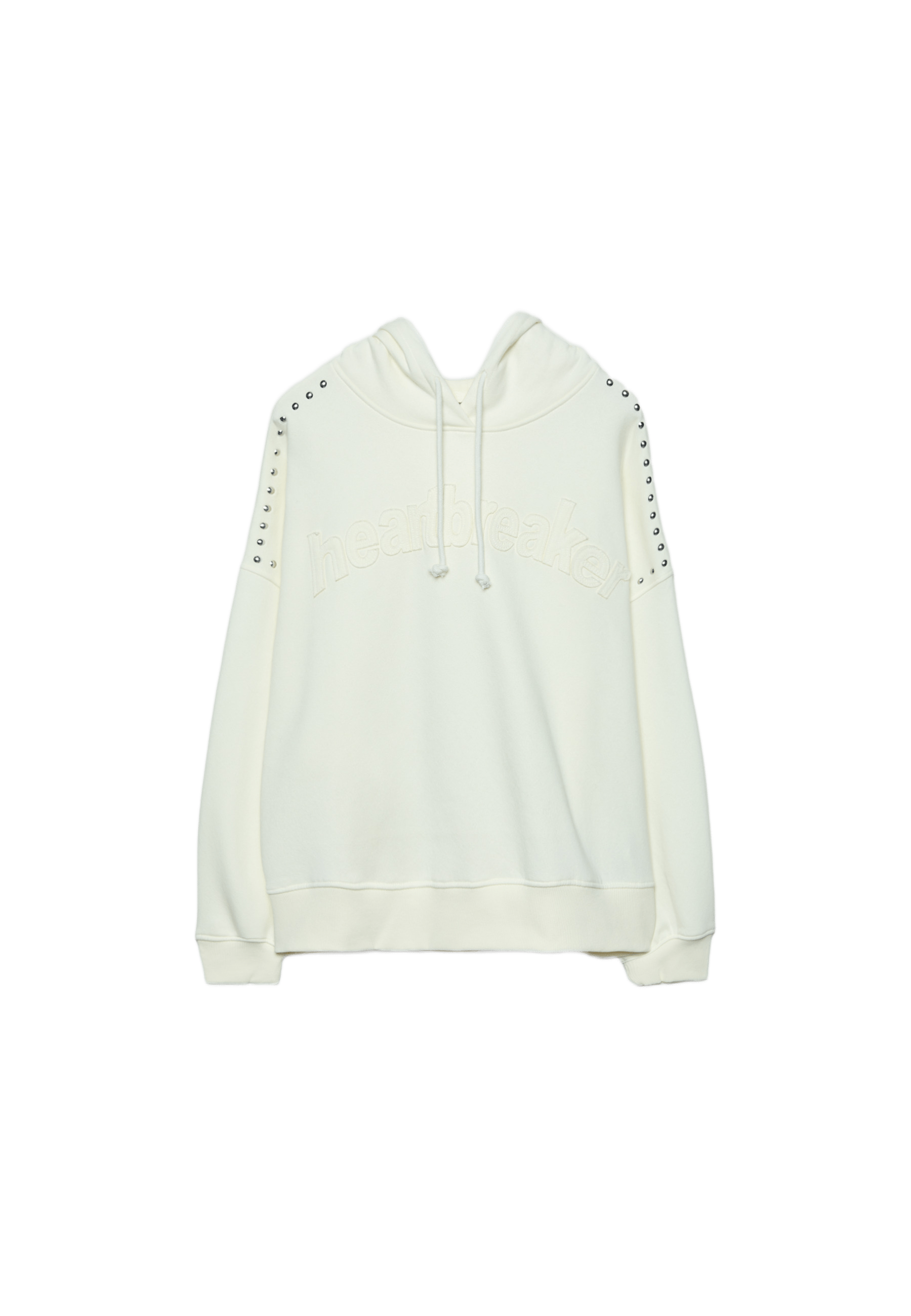 Studded Embroidered Hooded Sweatshirt — Ecru