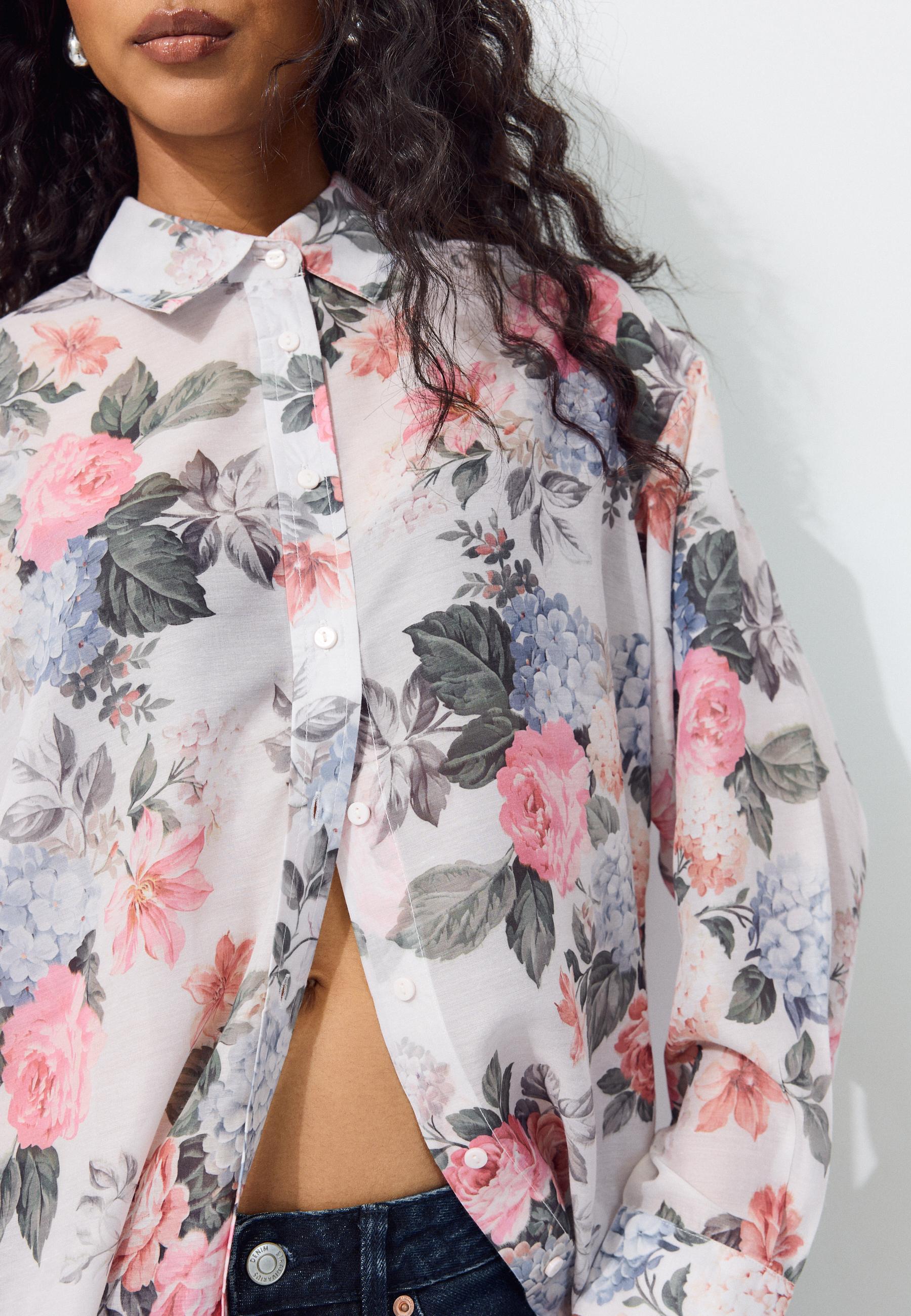 Floral print flowing shirt — Ecru