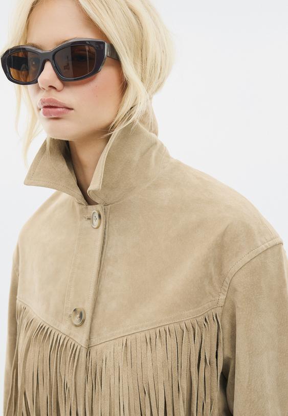 Stradivarius Veste À Franges 100% Cuir Pierre L