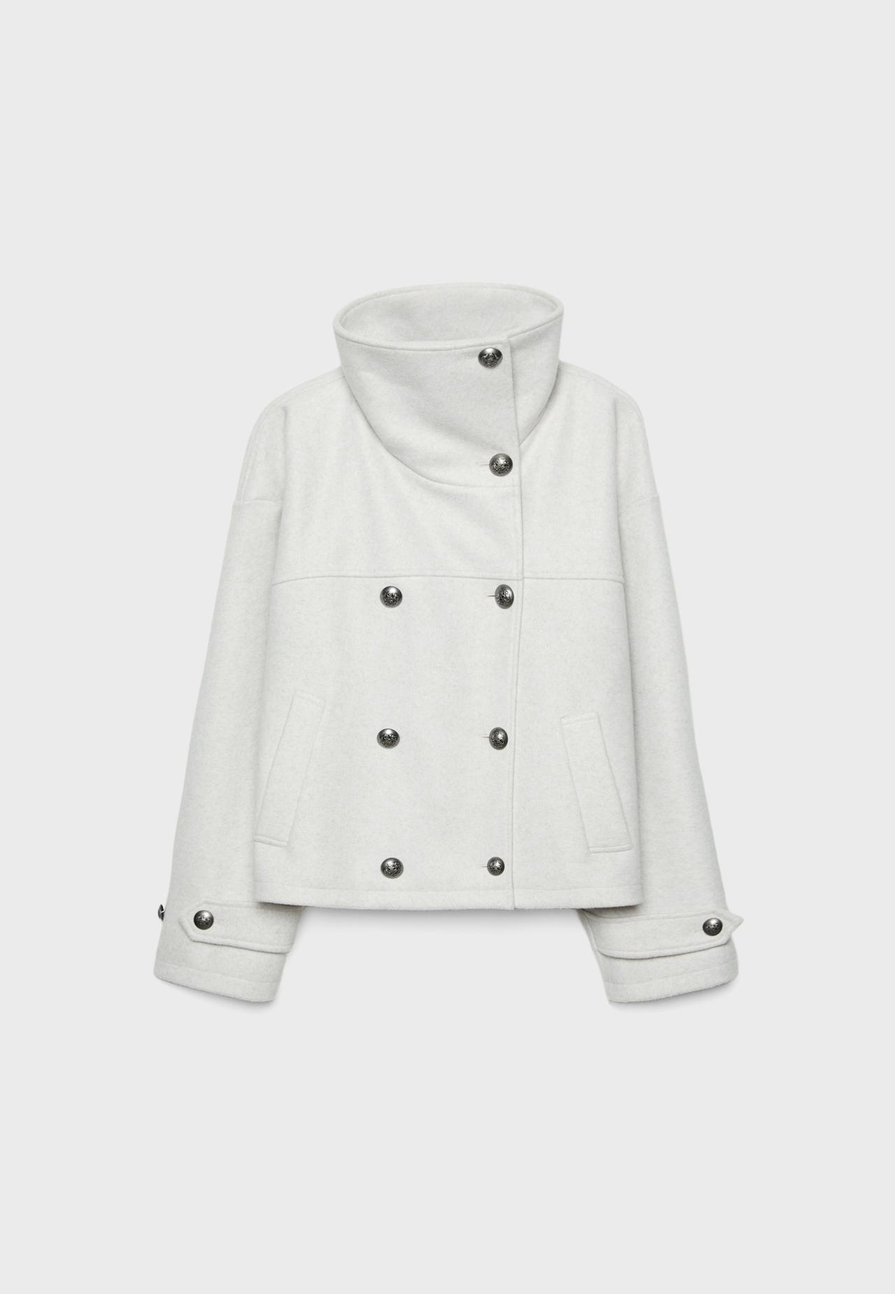 Soft-touch crossover high neck jacket — Ecru