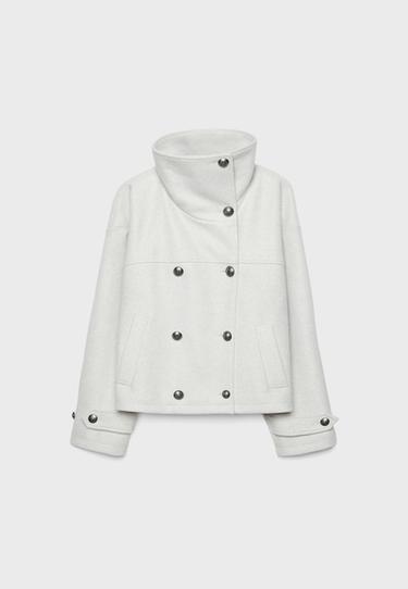 Soft-touch crossover high neck jacket — Ecru 7