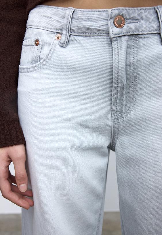 Stradivarius D91 Low Wide-Leg Jeans Light Grey Denim Wash 14