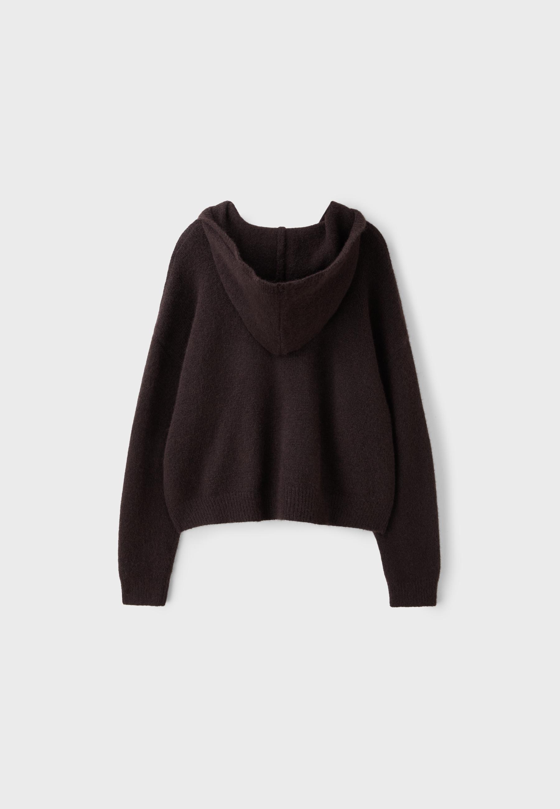 Zipped hooded knit cardigan — Brown