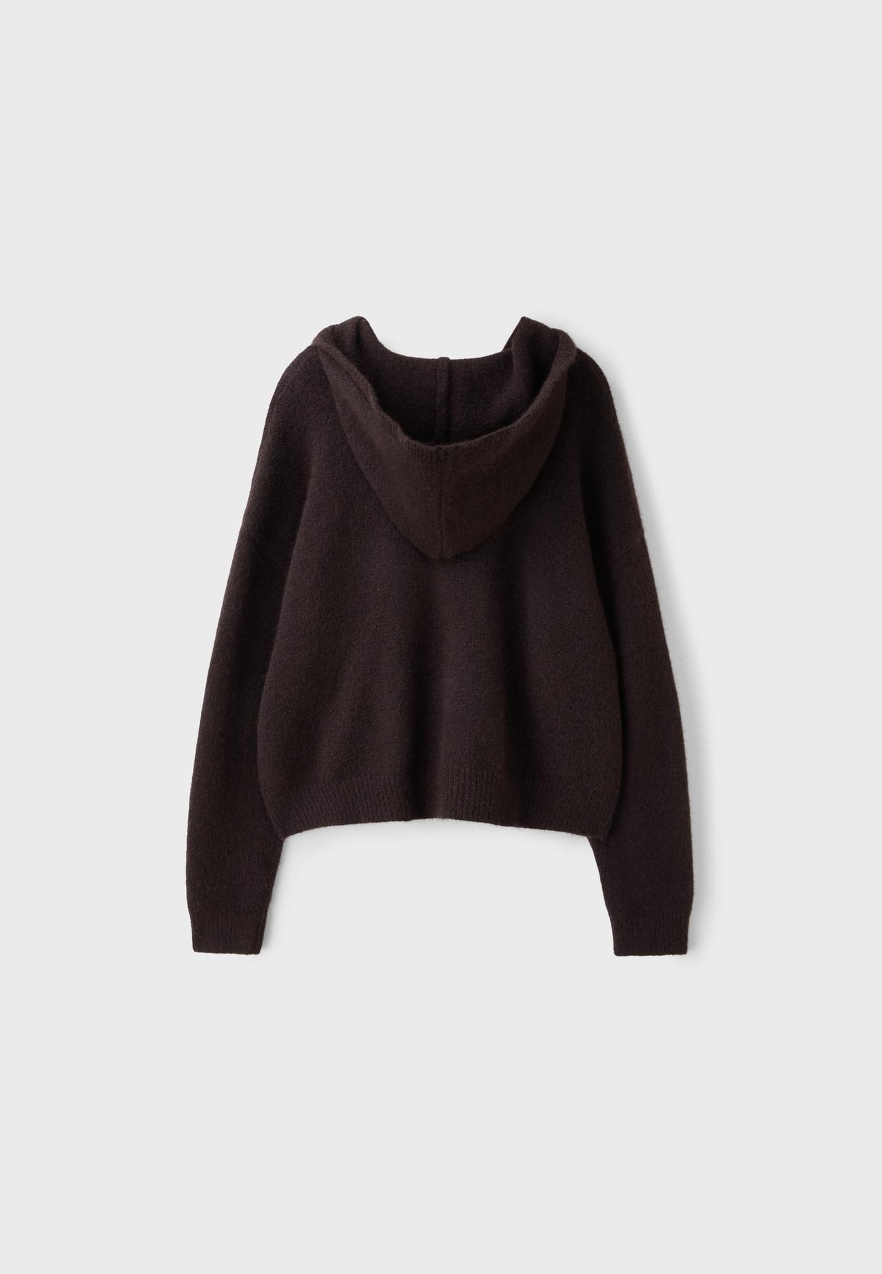 Hooded zip knit cardigan — Brown