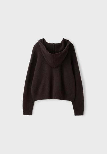 Hooded zip knit cardigan — Brown 8