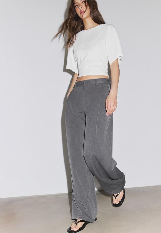 Stradivarius Barrel Smart Trousers With Darts Dark Grey 6