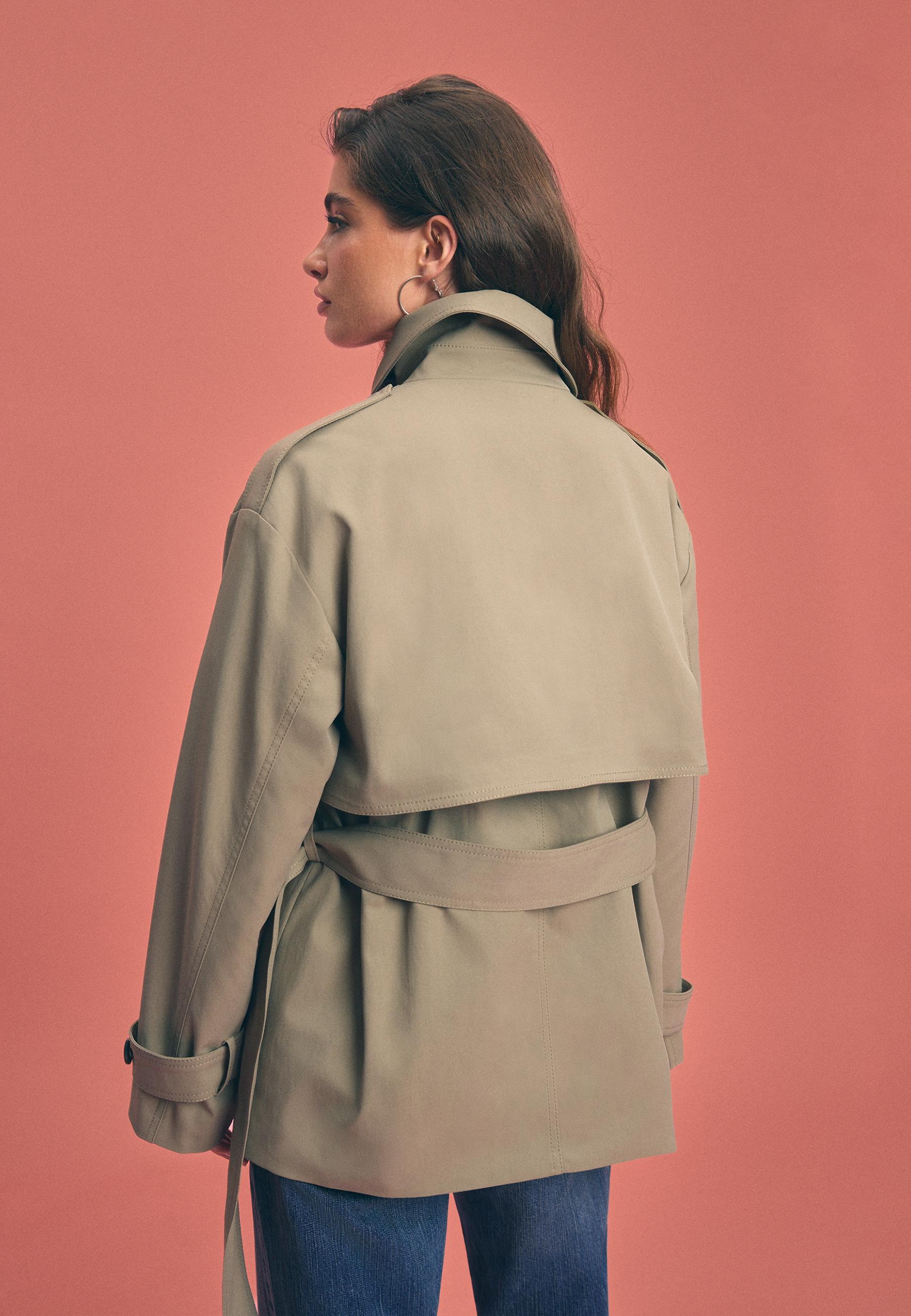 High-neck regular trench coat — Beige
