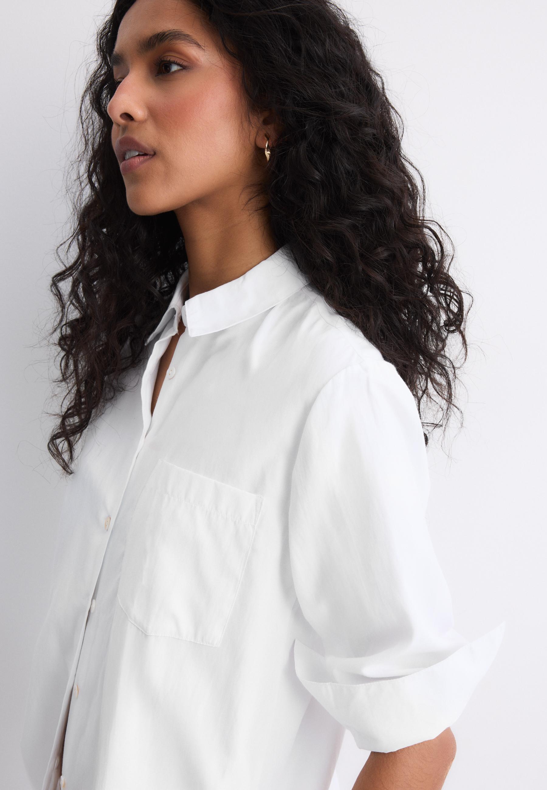 Basic poplin shirt with pocket — White