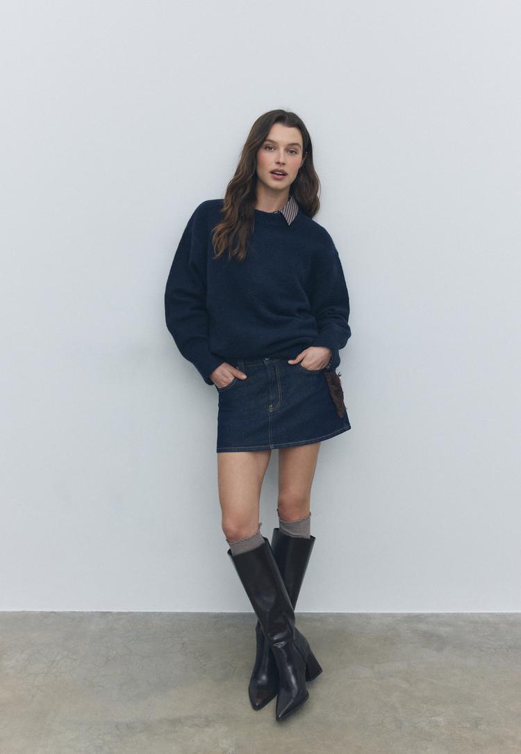 Stradivarius D62 Fustă-Pantalon Denim Efect Prespălat Denim Descleiat 32