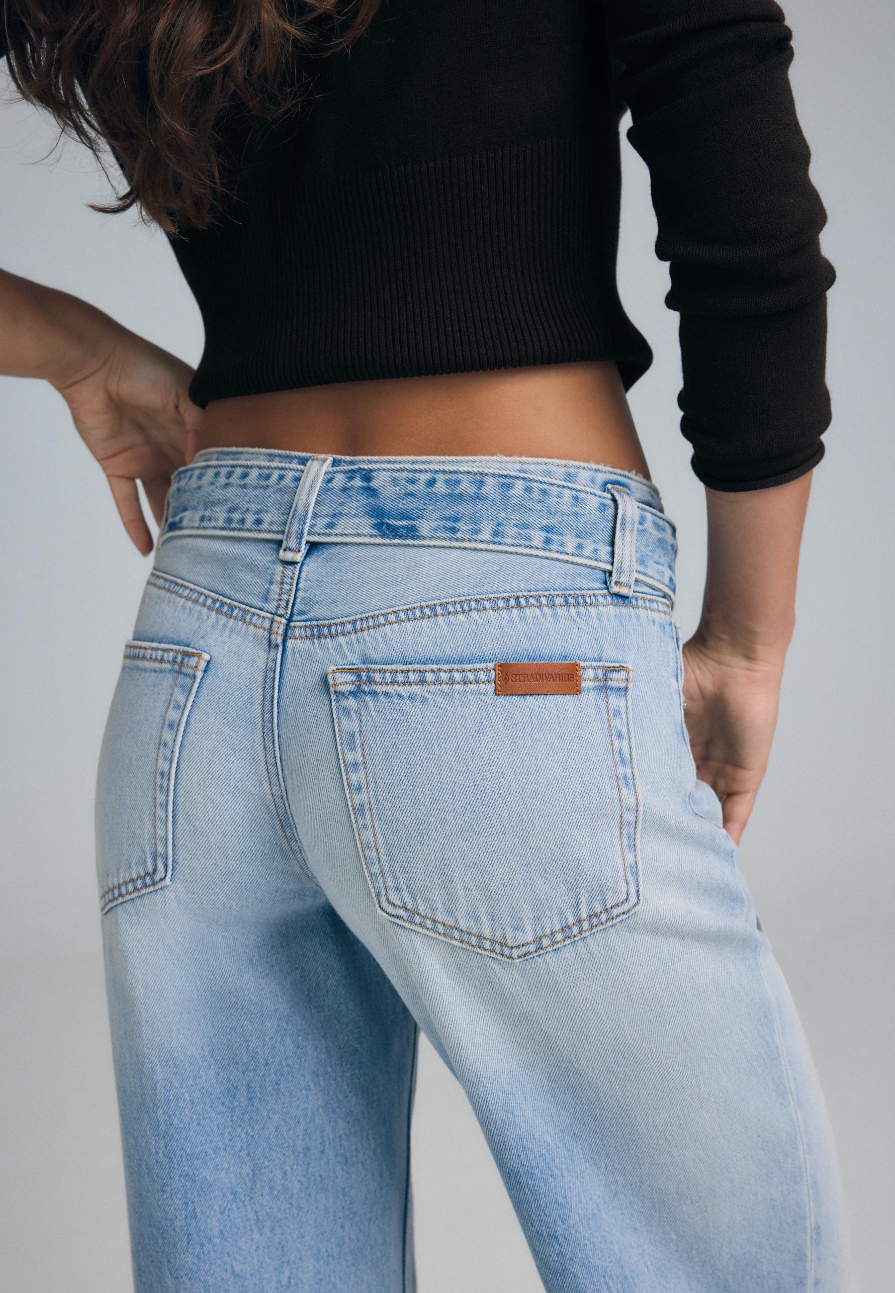 Double-waist wide-leg jeans — MEDIUM LIGHT BLUE DENIM
