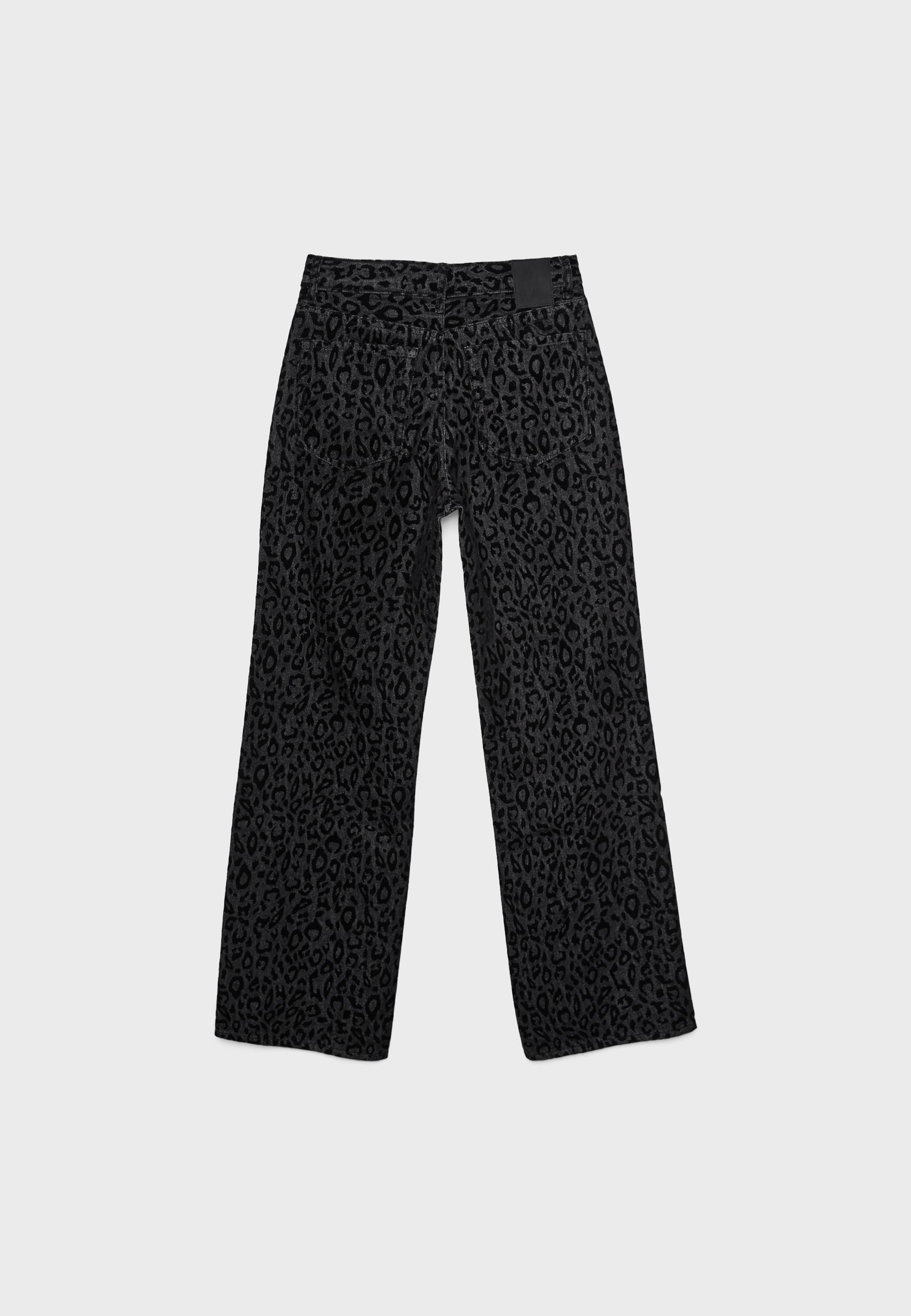 Flocked leopard print jeans — BLACK DENIM WASHED EFFECT