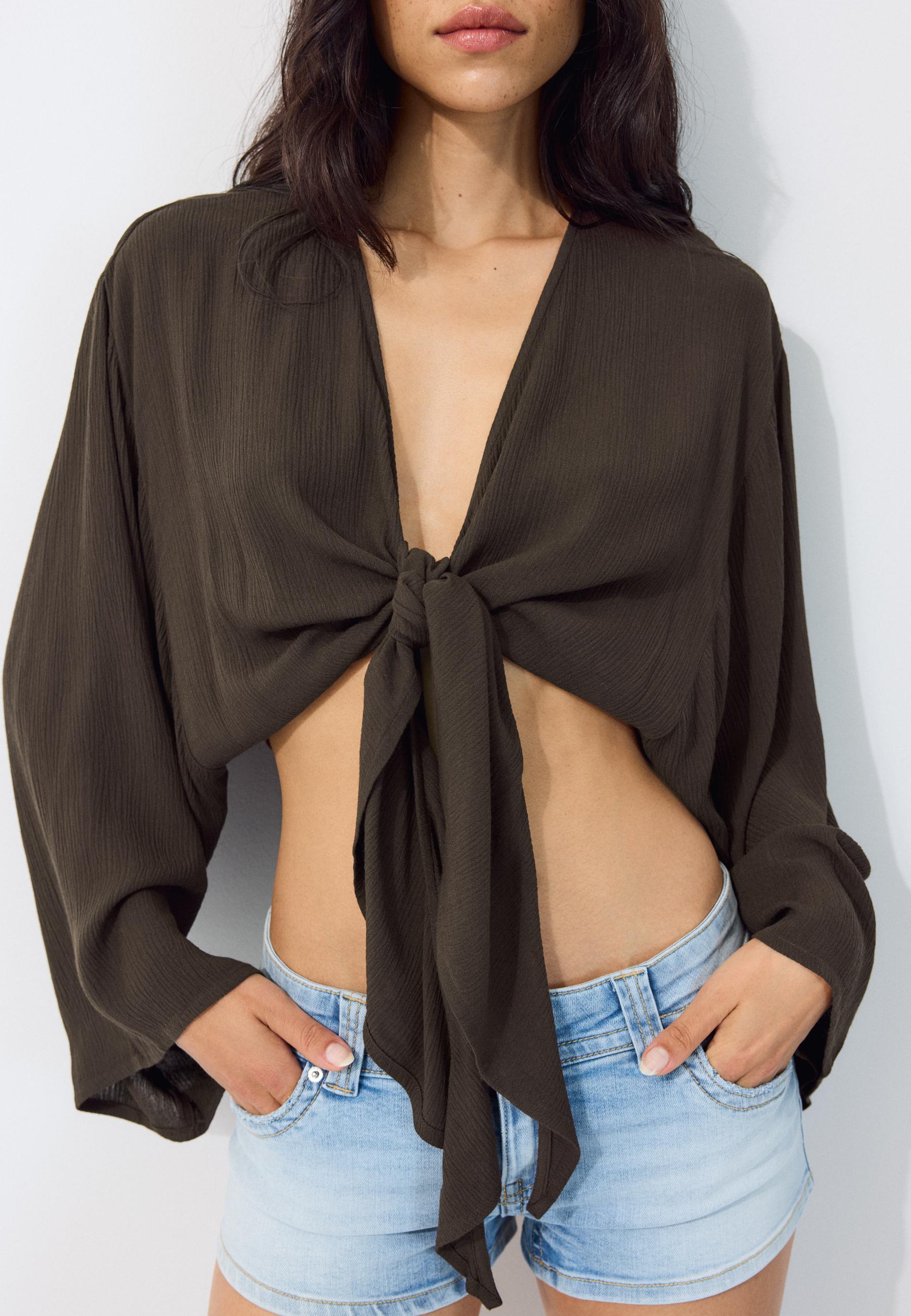 Flowing open blouse — Brown