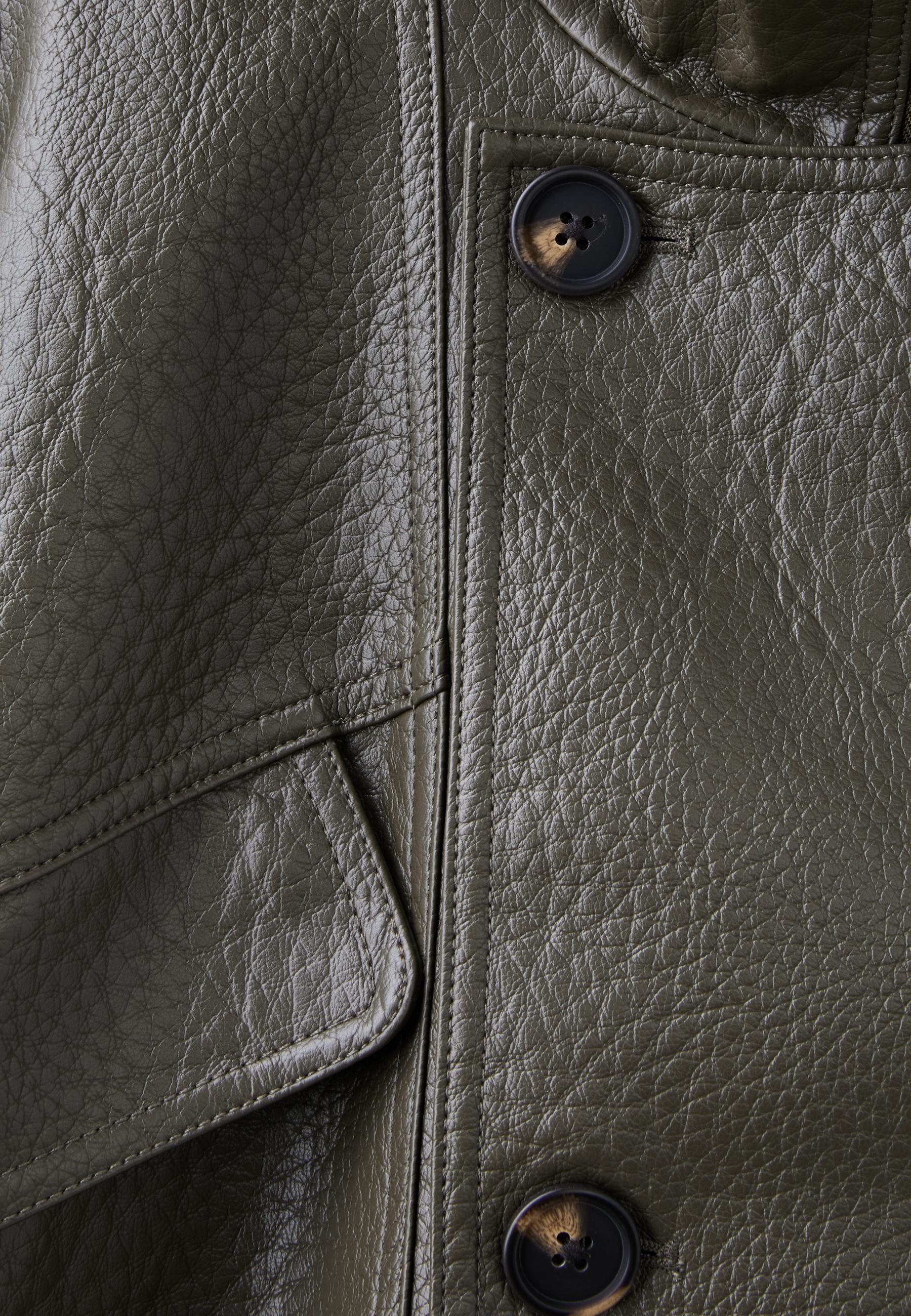 Oversized leather effect button-up jacket — Khaki