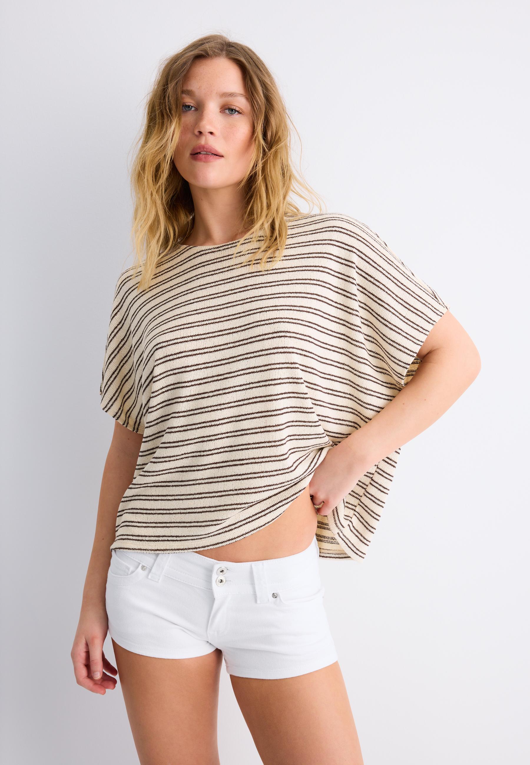 Striped rustic cape T-shirt — Stone