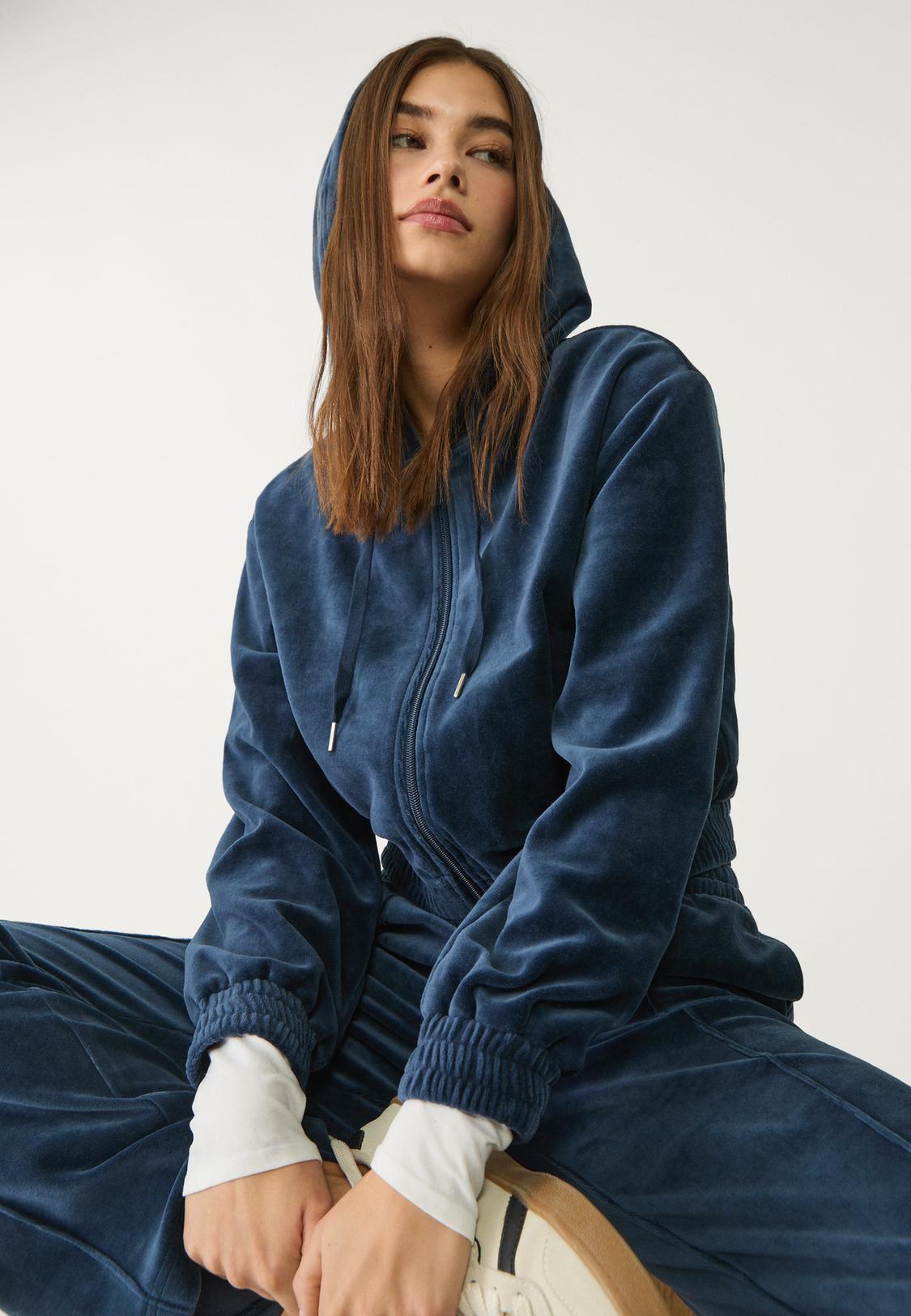 Light Blue Velvet Blue Hoodie Velvet Hoodie Women's Fashion