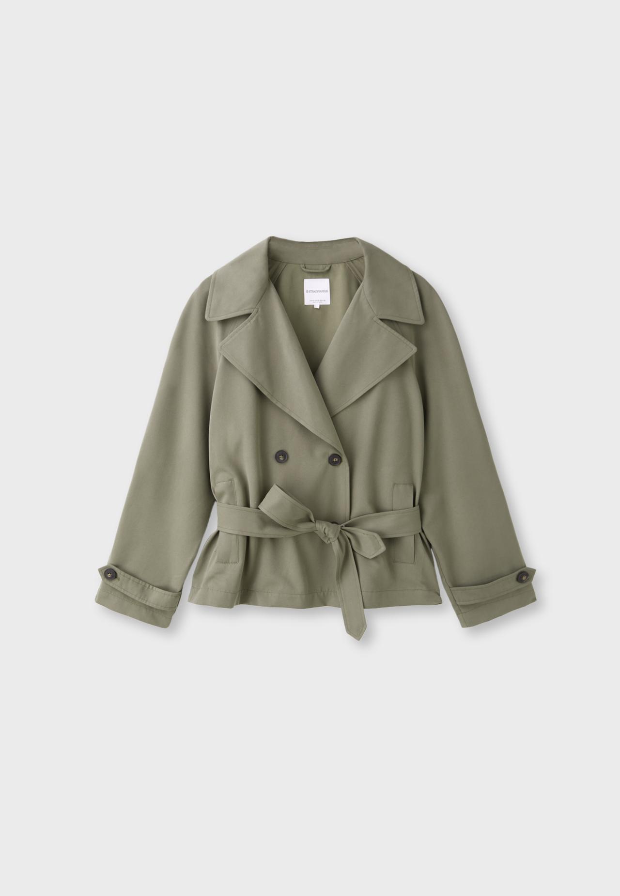 Short flowing trench coat with belt — Khaki