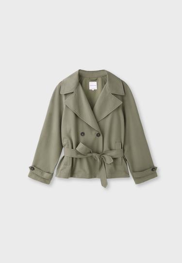 Short flowing trench coat with belt — Khaki 7