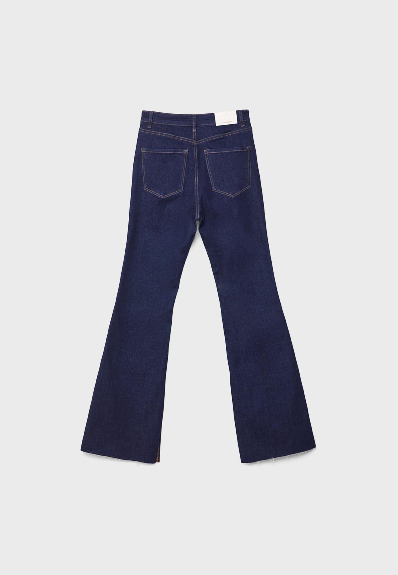 D74 bell bottom jeans with split — RINSE BLUE DENIM