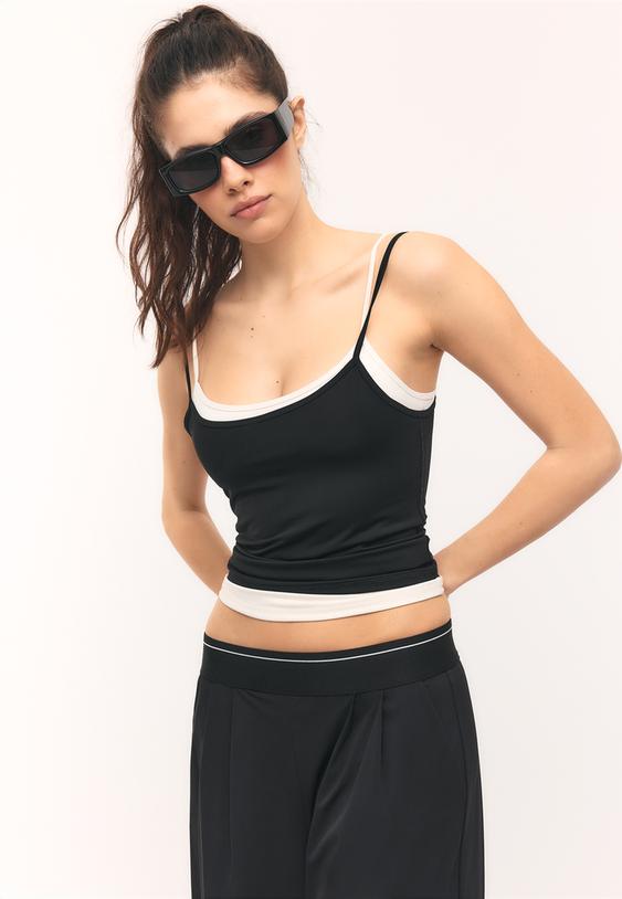Stradivarius Basic Tank Top Black M