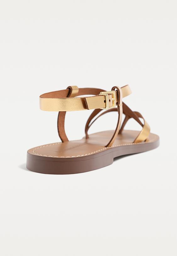 sandalia plana tiras piel