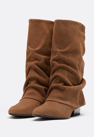 Flat leather footed leggings boots — BEIGE 2