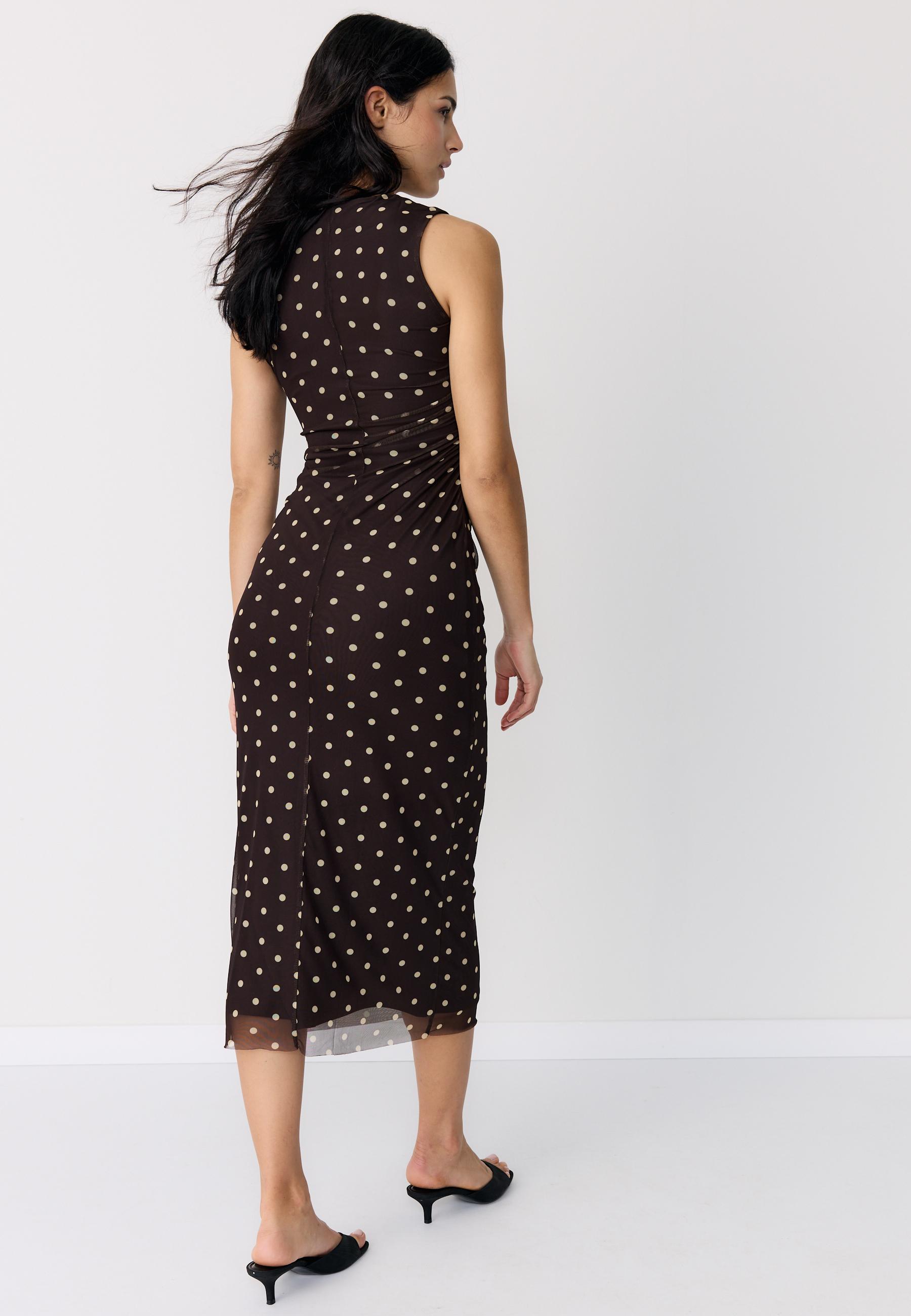 Polka dot print midi dress — Brown