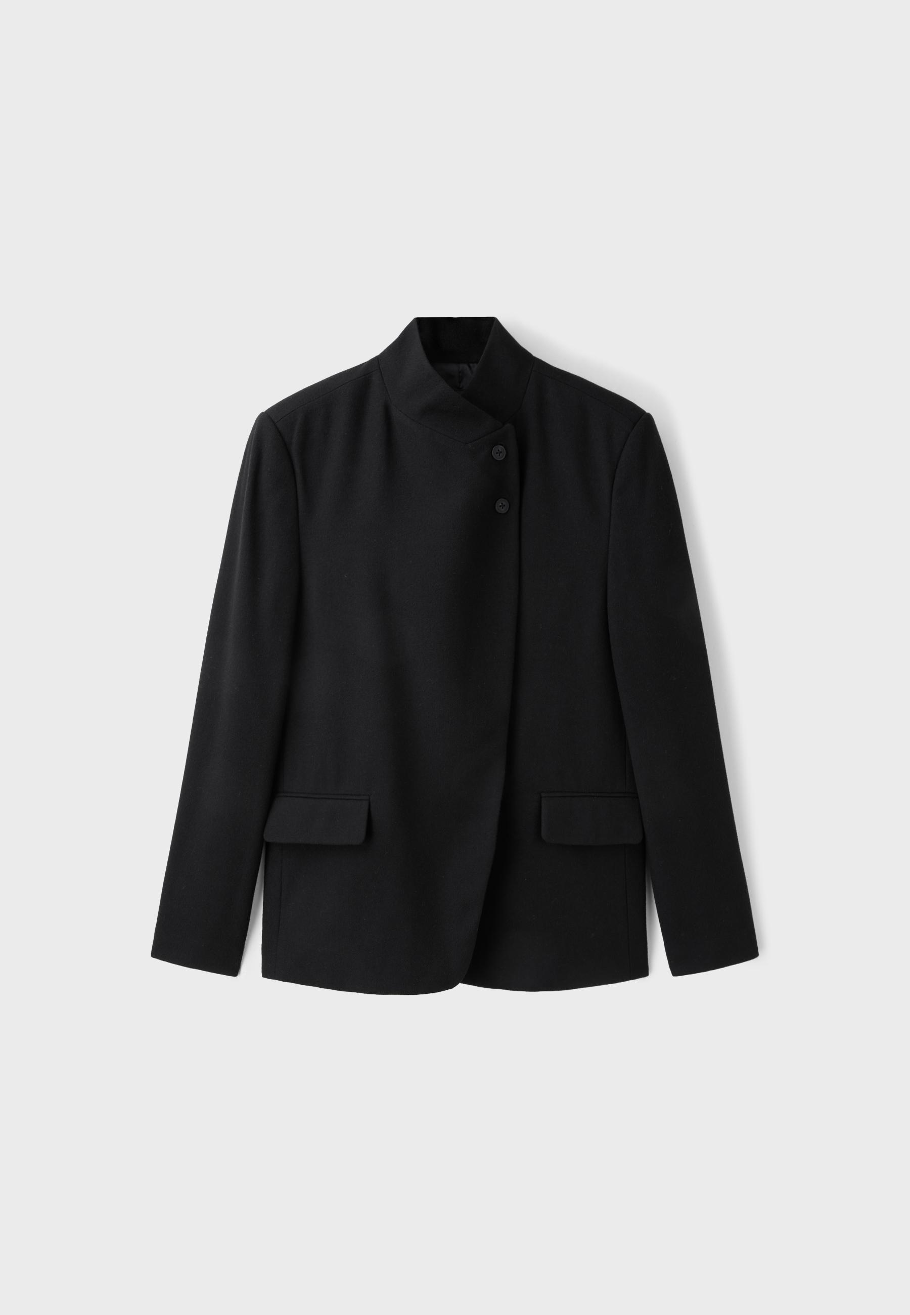 Asymmetric wool-blend blazer — Black
