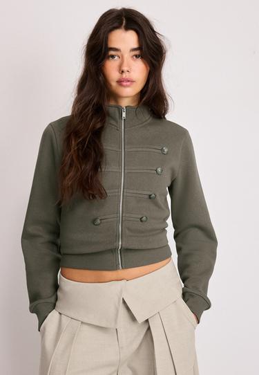 Zip-up sweatshirt with metal buttons — Khaki 3