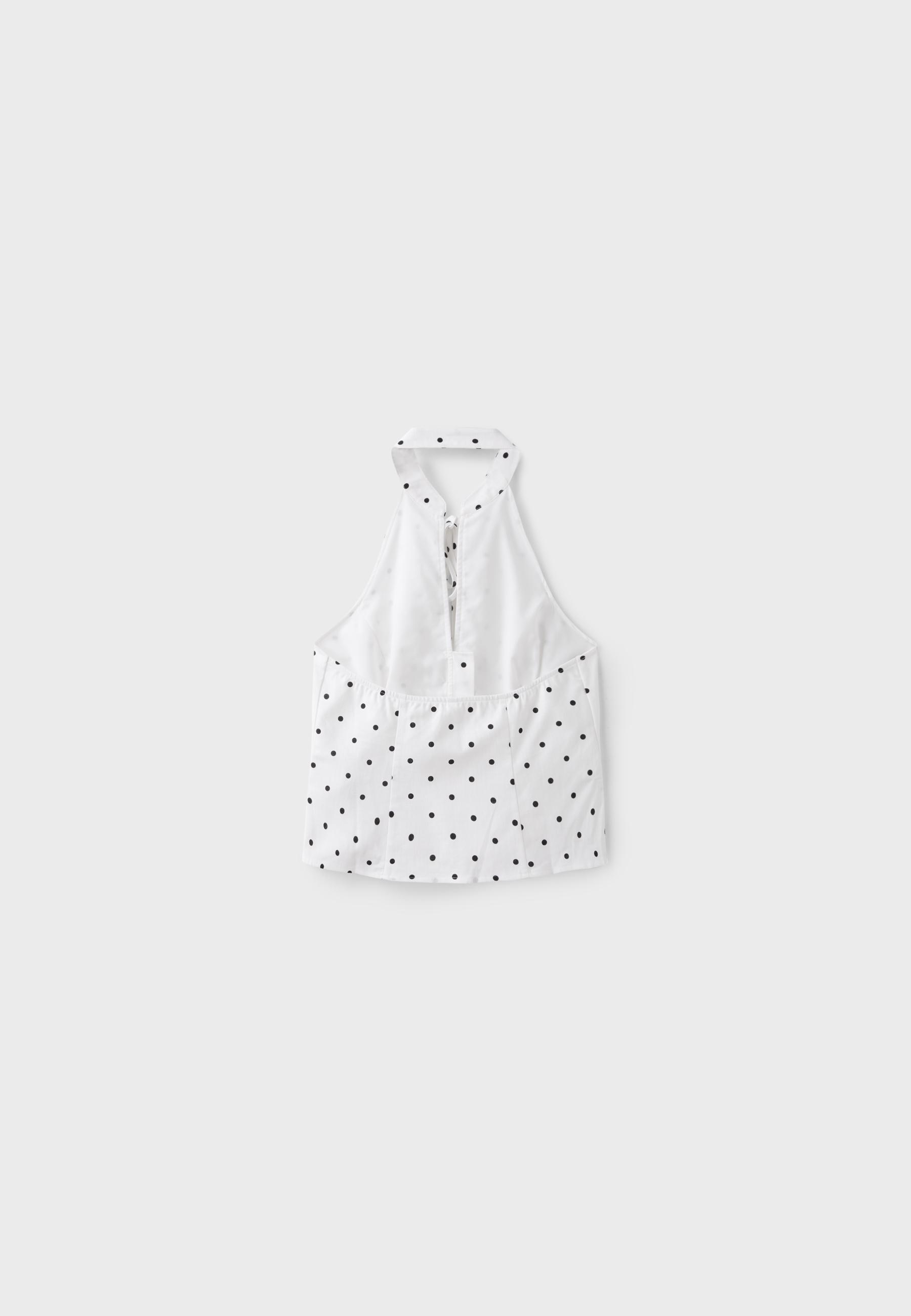 Polka dot print fitted halter top — Ecru