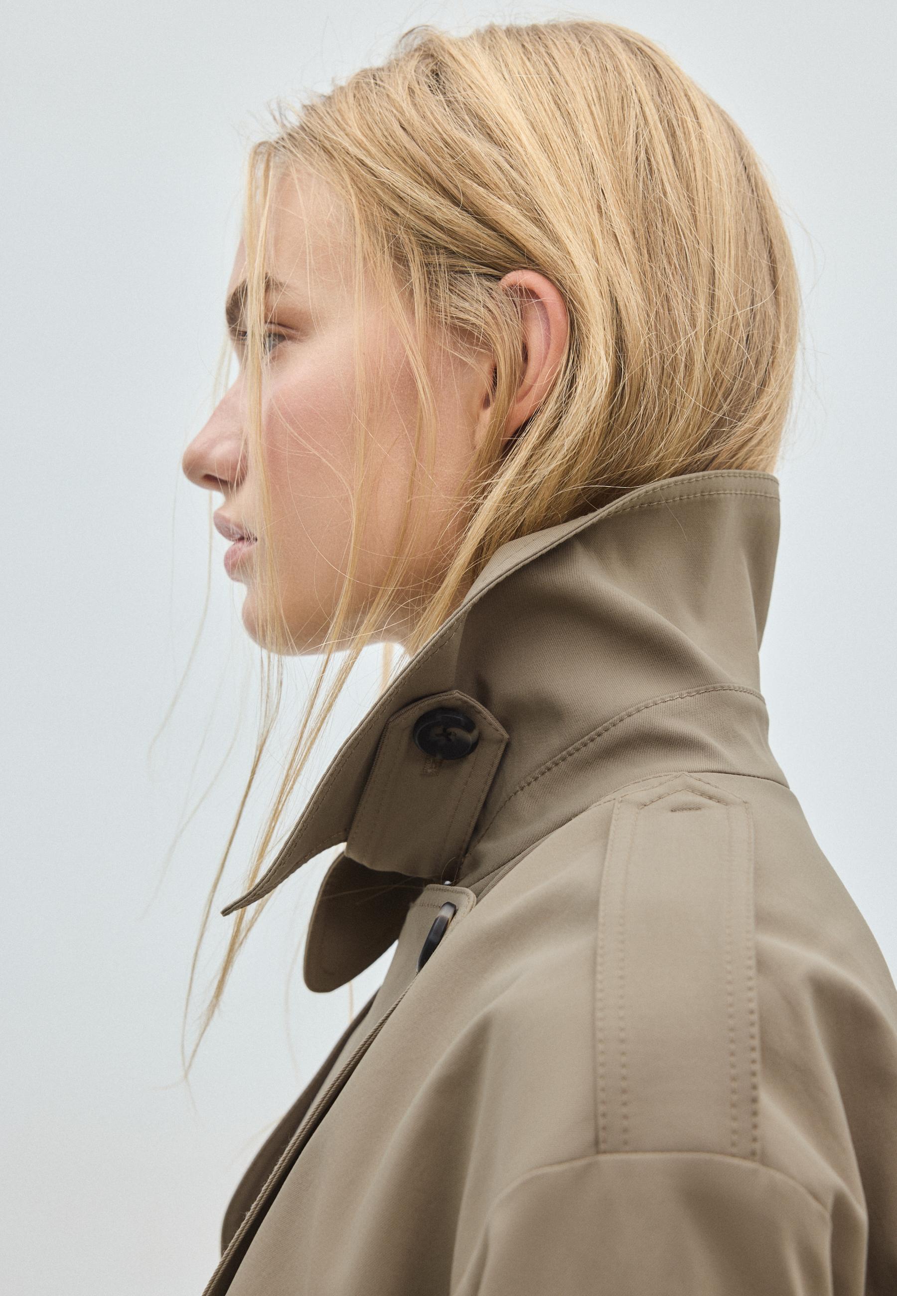 High-neck regular trench coat — Beige