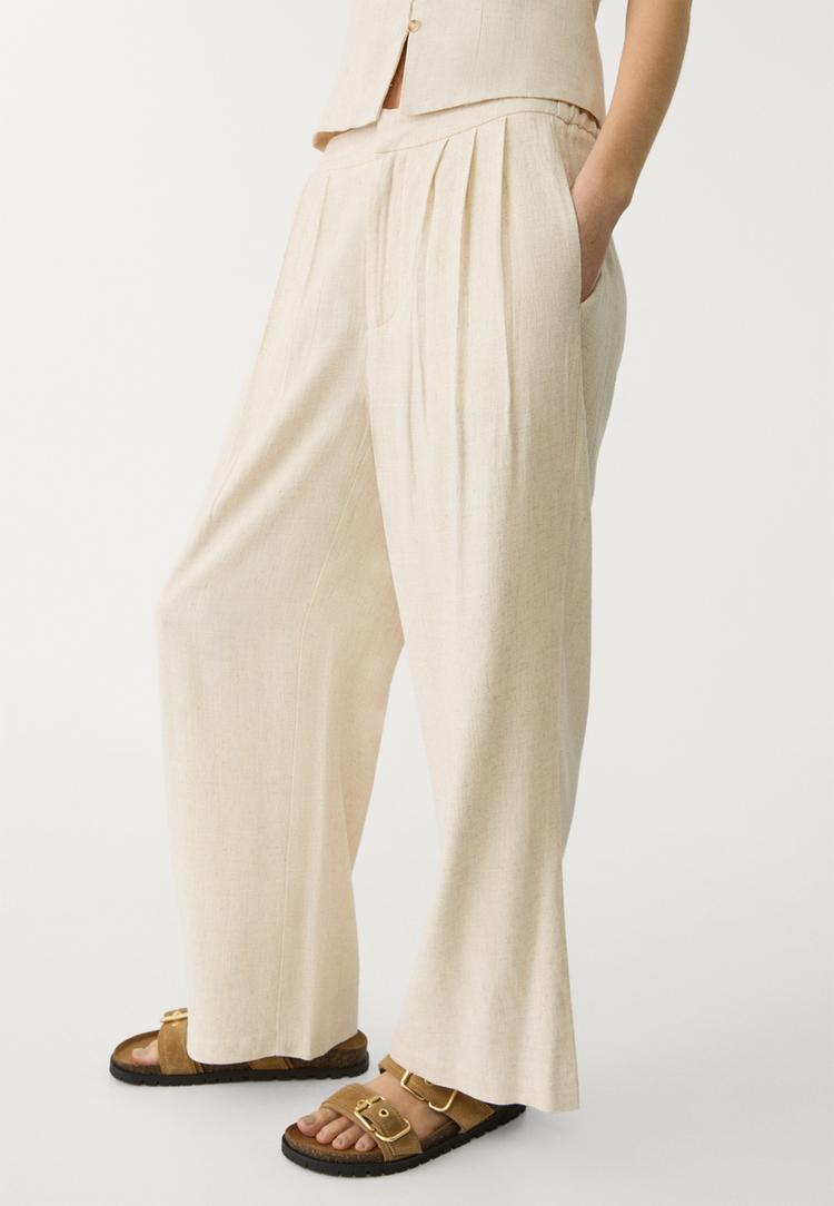 pantalon culotte pinzas con lino