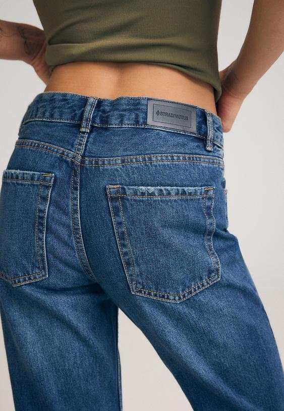 Stradivarius Button-Up Straight Slim Fit Jeans Medium Denim Wash 4