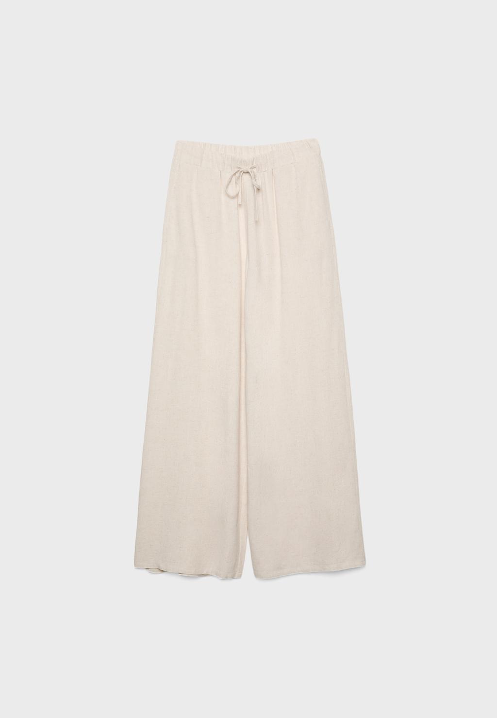 Pantalon wide leg à taille élastique avec lin