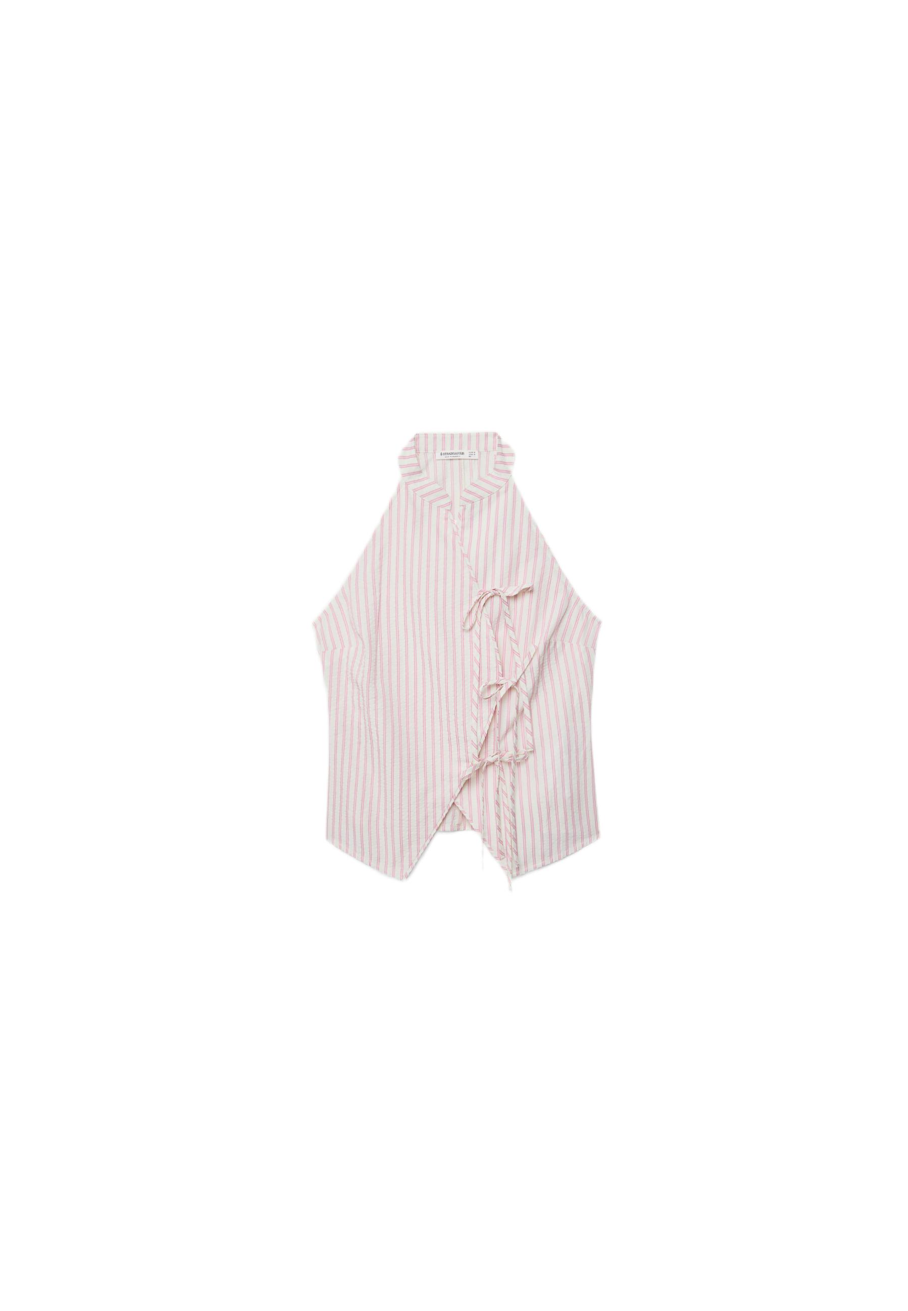Semi-crinkled halter top with knots — Vanilla