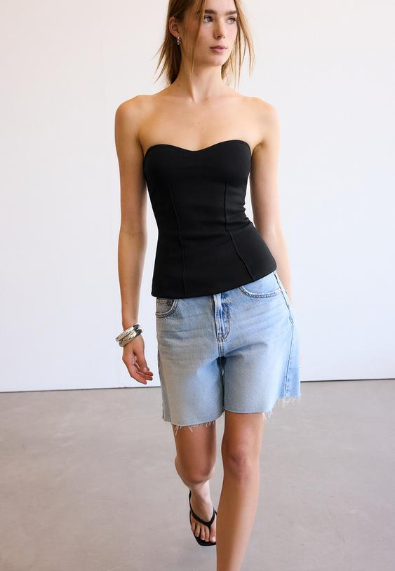 Stradivarius Bandeau Cu Decolteu Inimă Negru Xl