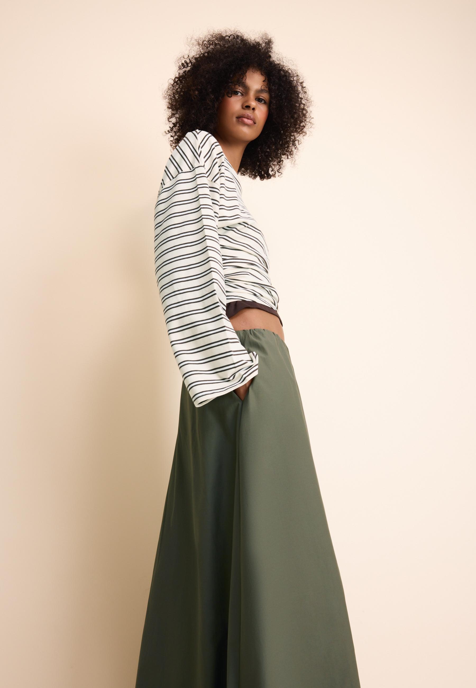 Poplin balloon maxi skirt — Khaki