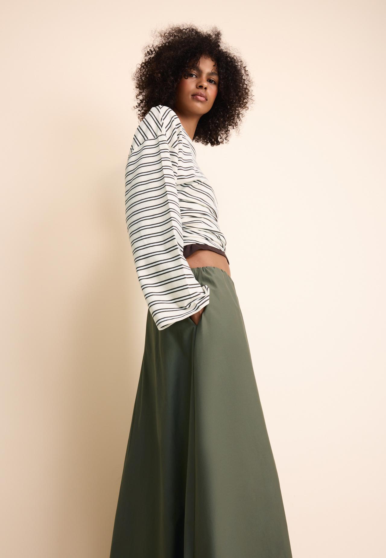 Poplin balloon maxi skirt — Khaki