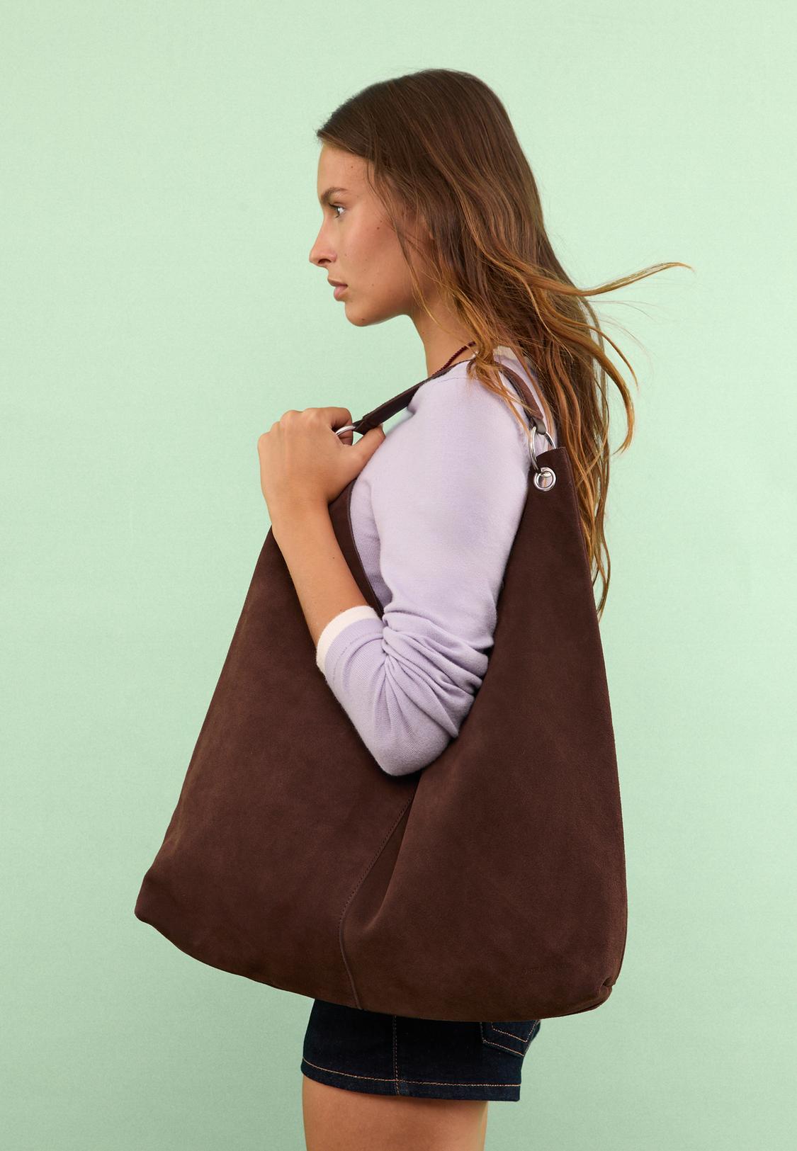 BORSA A SPALLA IN PELLE CON ANELLI
