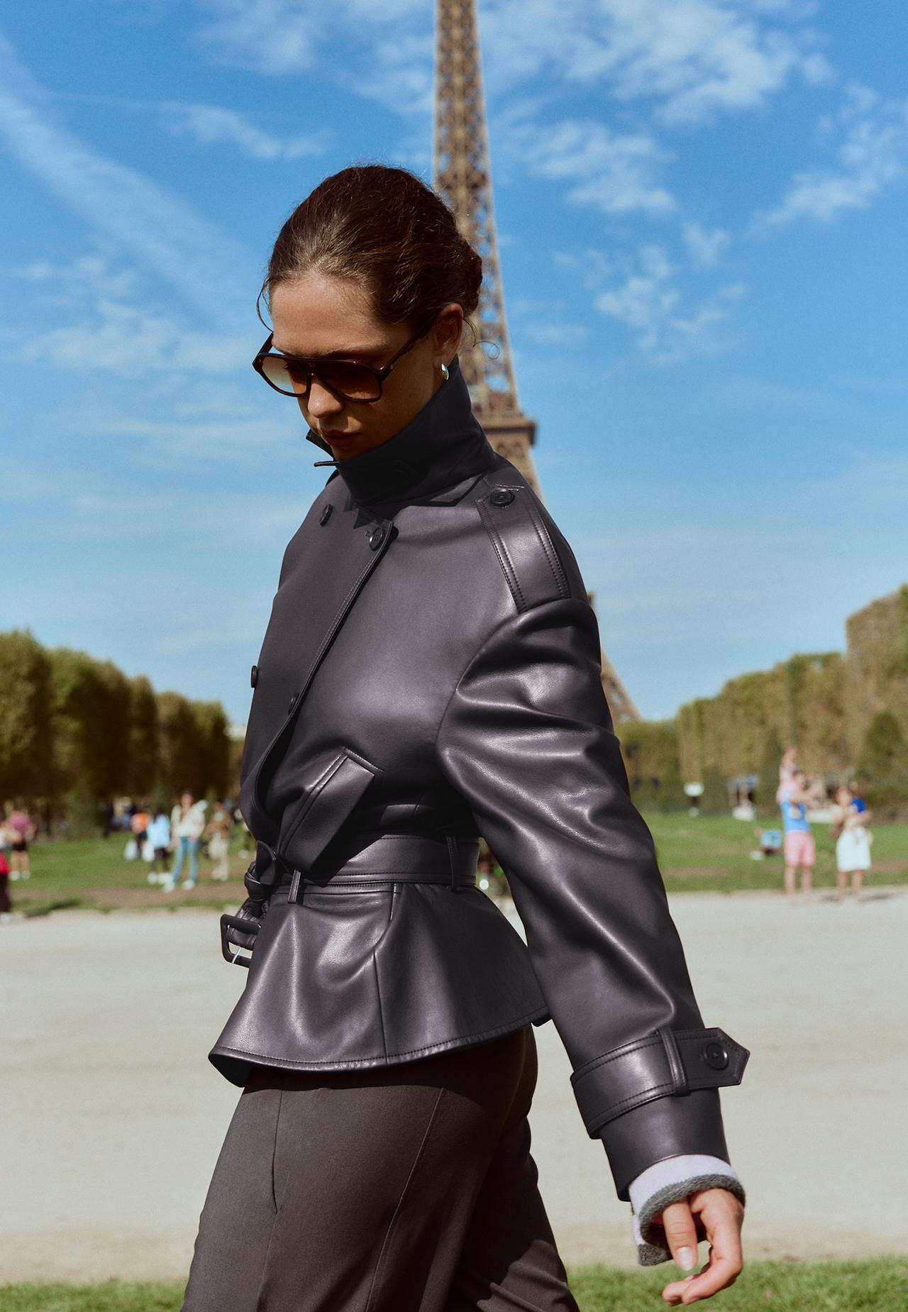 Peplum leather effect trench coat — Purple