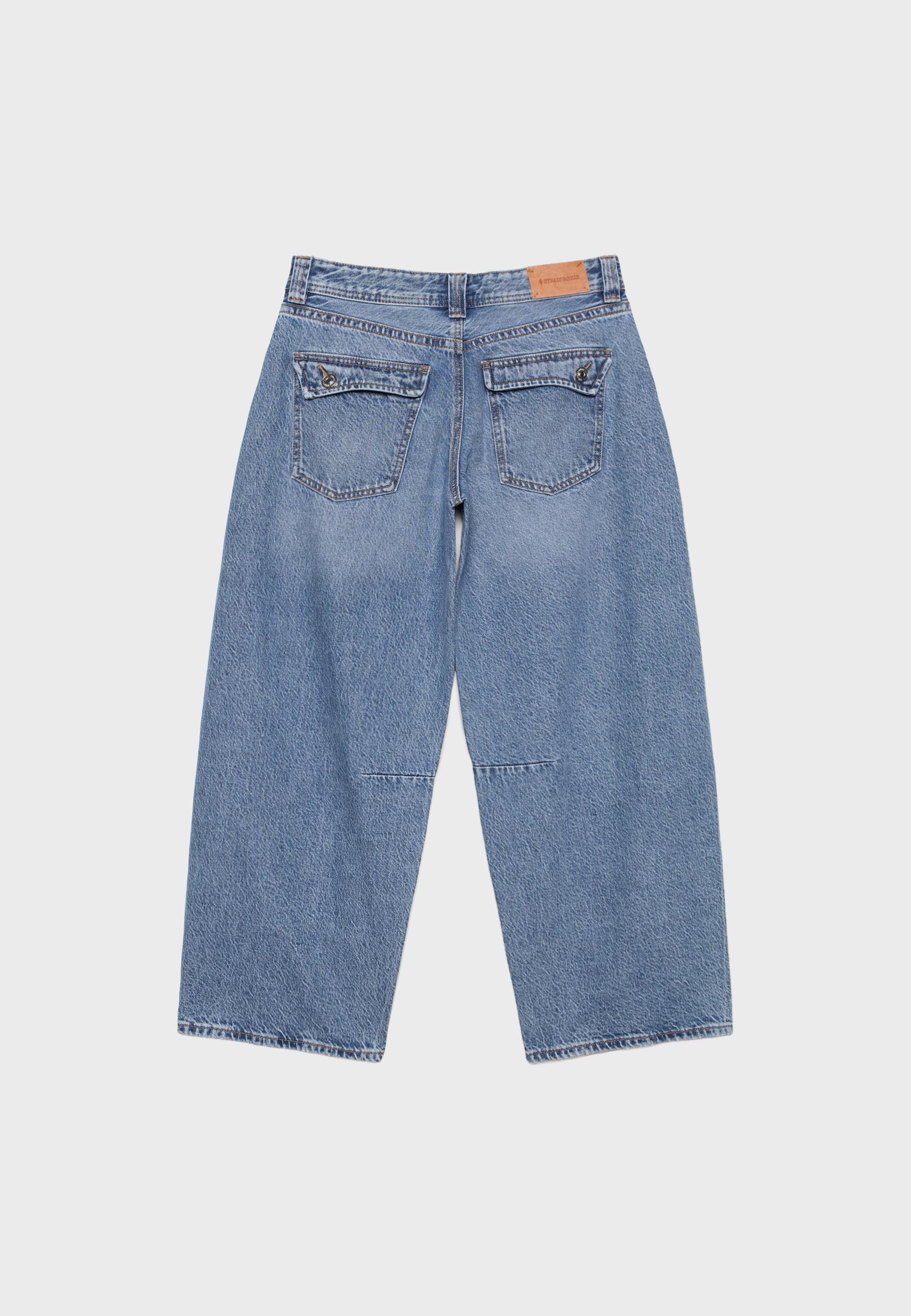 Low-waist barrel jeans — MEDIUM BLUE DENIM