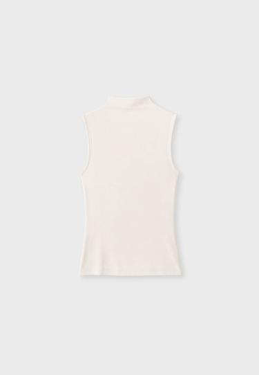 Sleeveless funnel neck T-shirt — Ecru 8